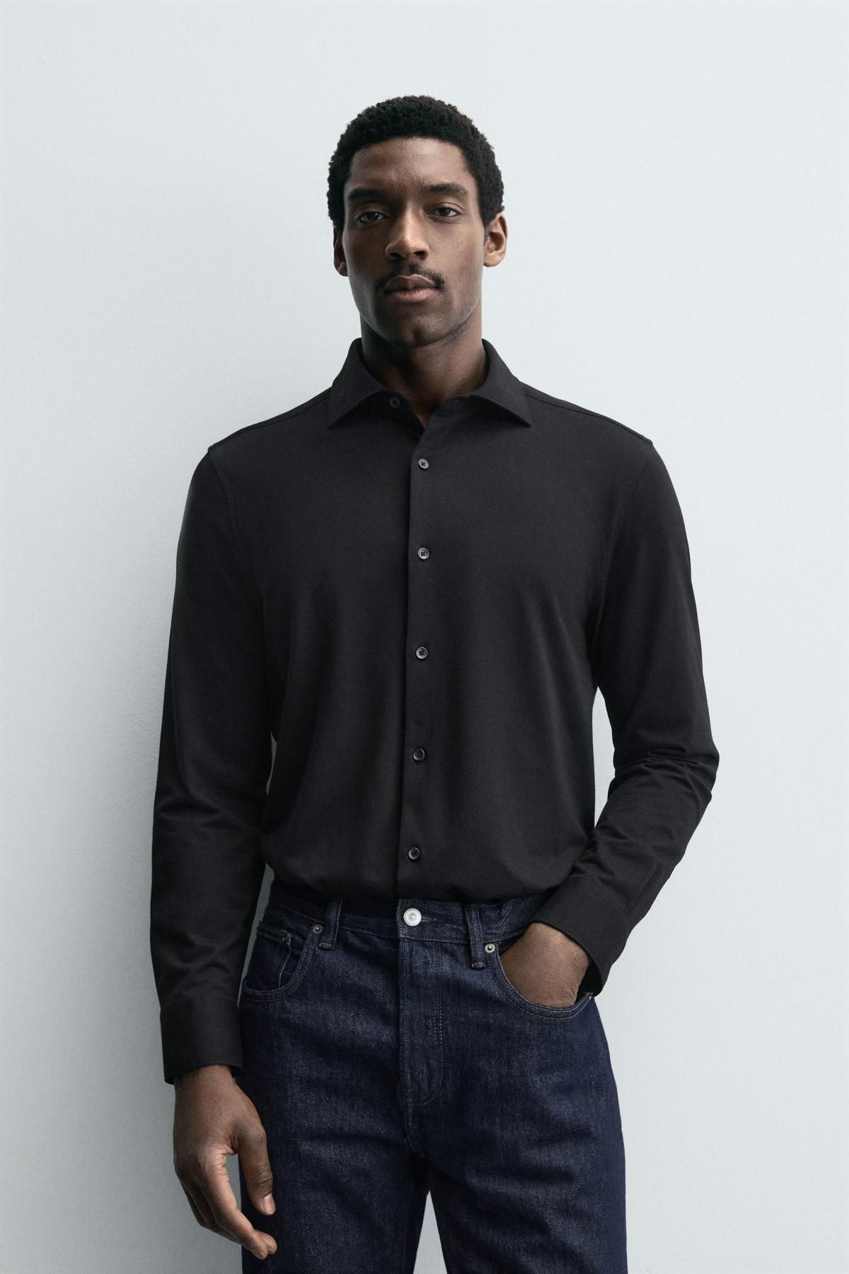 자라 베이직 블랙 레귤러핏 코튼 긴팔 셔츠 4493/144 BLACK - 상세 이미지 3