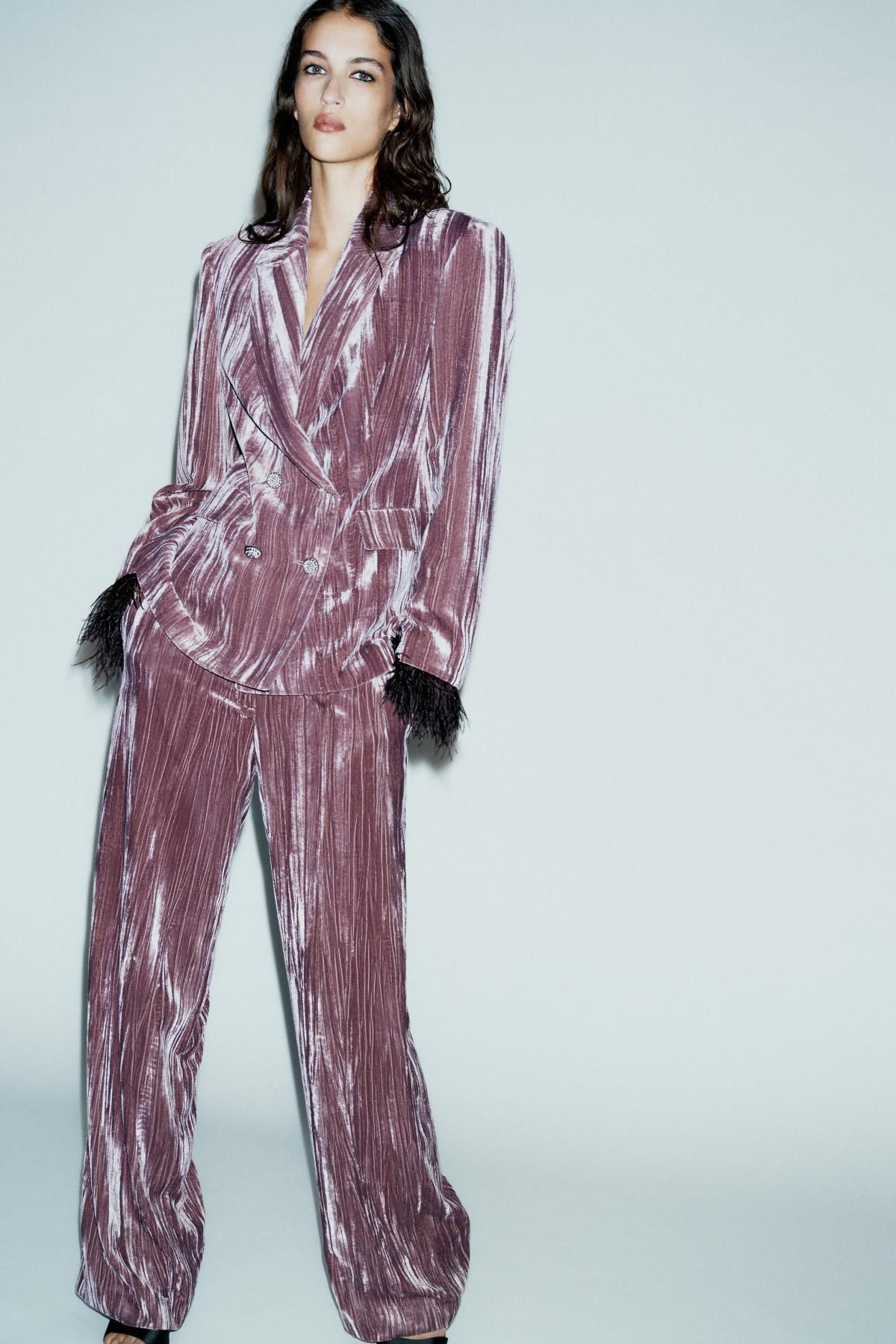 자라 벨벳 더블브레스트 페더 블레이저 9332/797 MAUVE - 상세 이미지 2