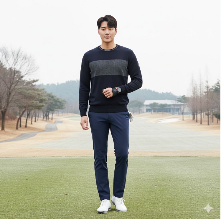 헤지스골프 남성 겨울 스웨터 버드아이 패턴 골프 필드룩 니트 티셔츠 - 상세 이미지 2