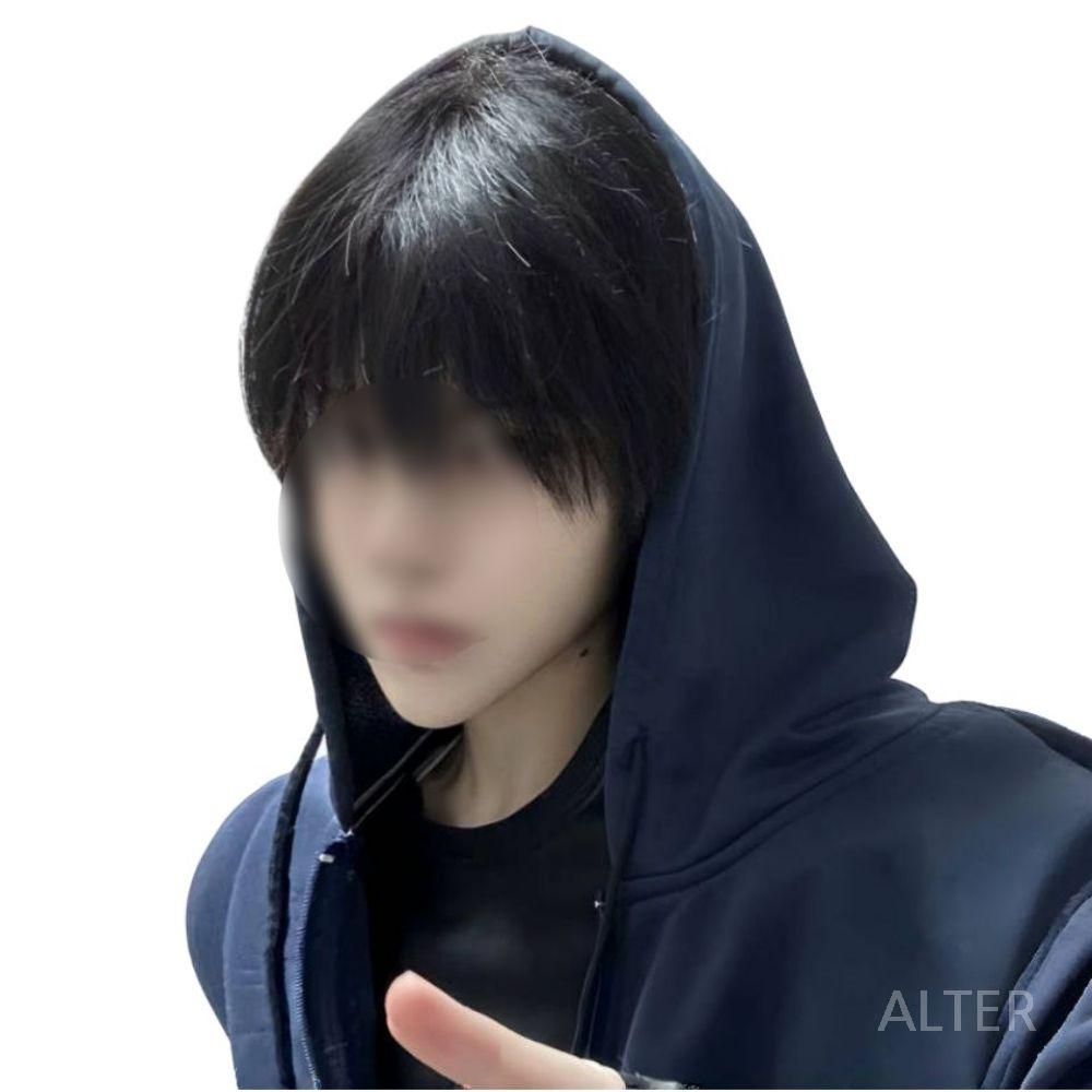 남성 장발가발 긴머리 통가발 휴가용 군인 울프컷 리프컷 데일리 캐주얼 블랙 - 상품 이미지