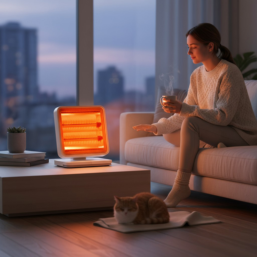 캐로스 미니 전기 온풍기 풋터치 캠핑용 탁상용 사무실 원룸 욕실 난로 PTC 휴대용 난방기