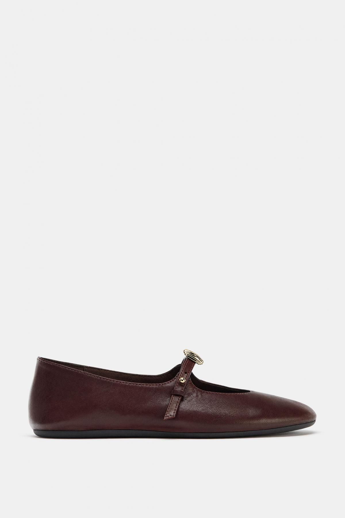 자라 가죽 스트랩 발레리나 플랫슈즈 2559/610 BURGUNDY RED - 메인 이미지
