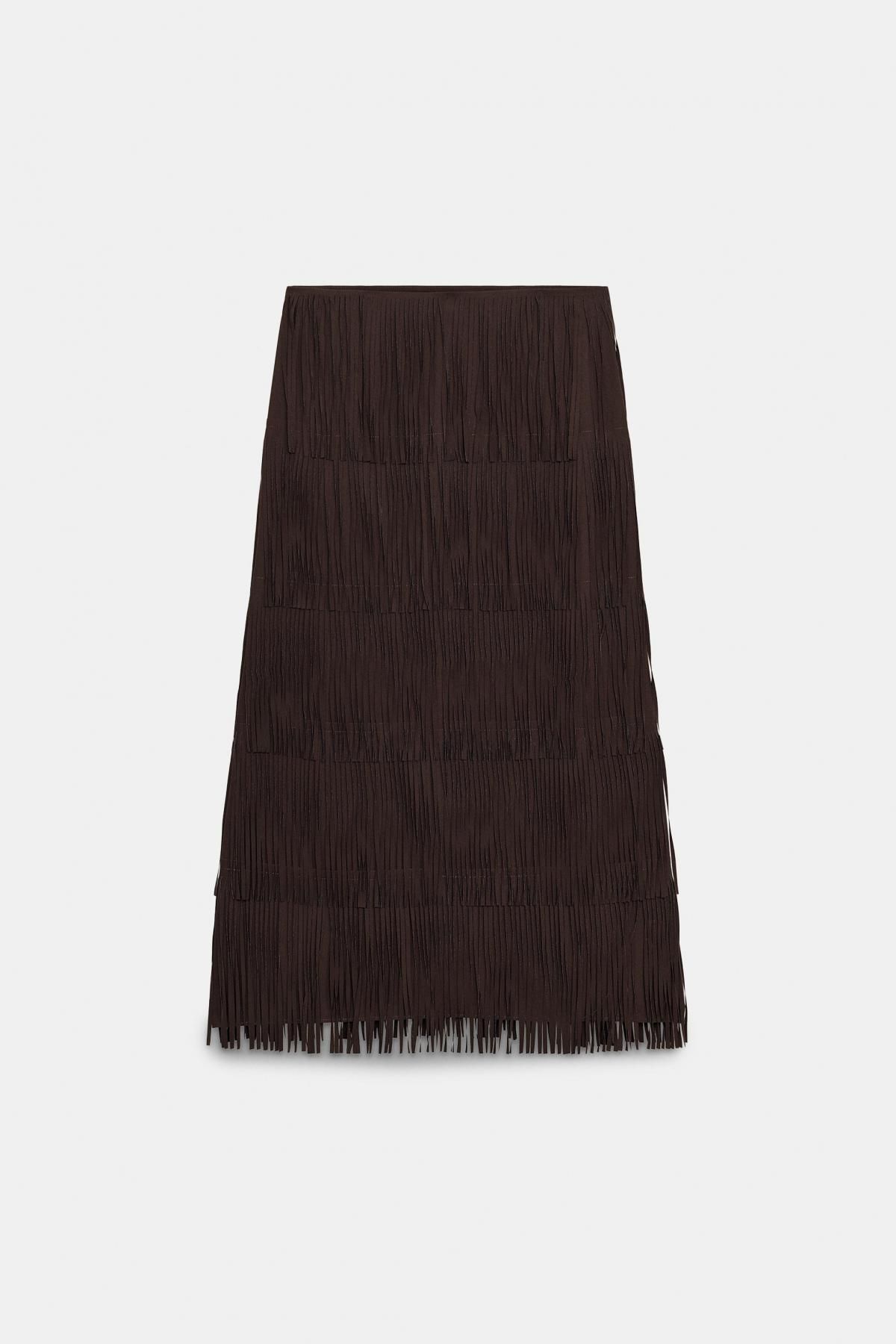 자라 프린지 미디 펜슬 스커트 4786/318 BROWN - 메인 이미지