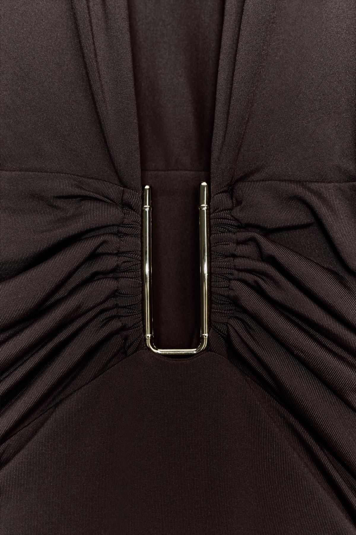 자라 폴리아미드 드레이프 브이넥 바디수트 1026/235 DARK KHAKI 이미지 8