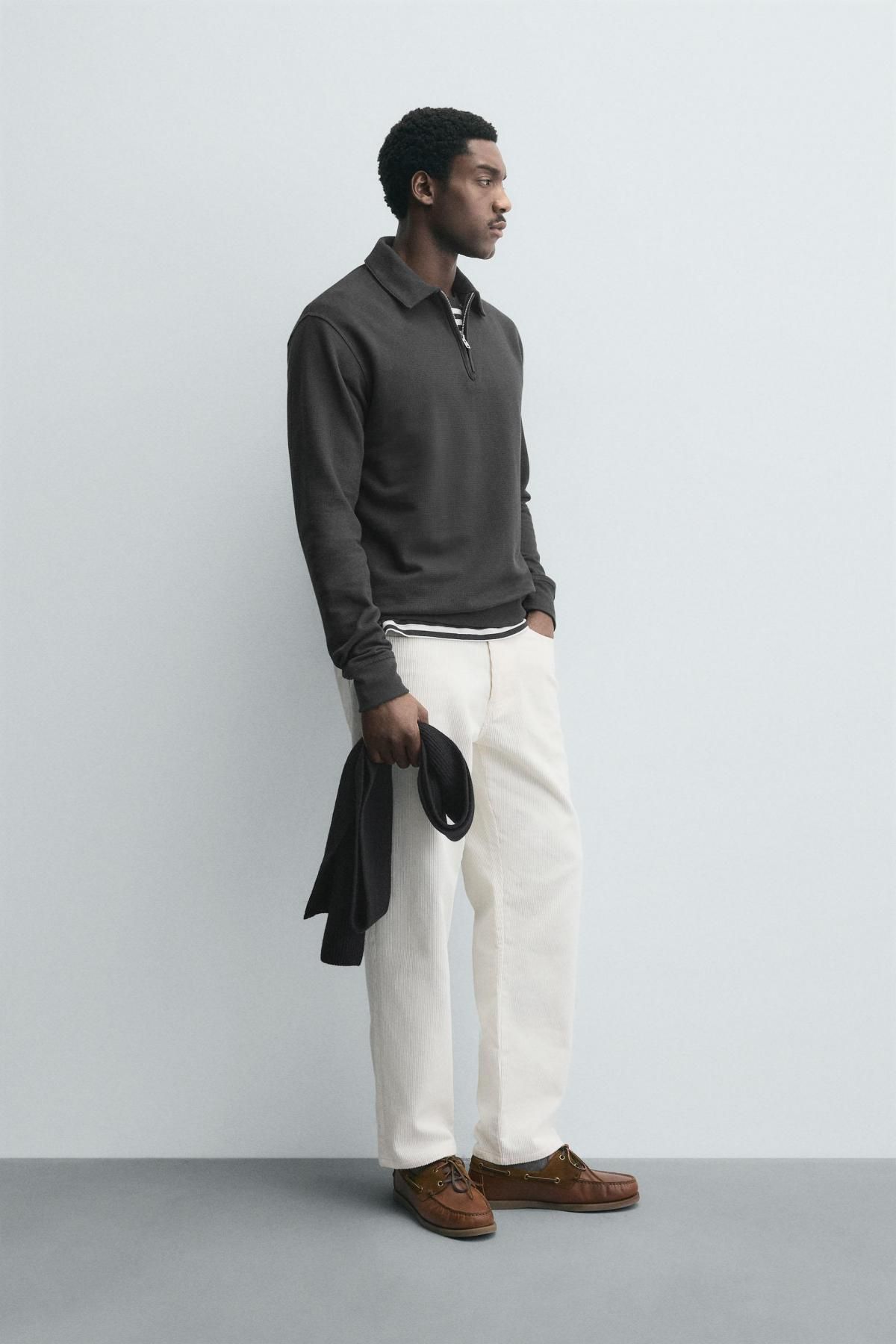 자라 텍스처 테크니컬 집업 긴팔 폴로셔츠 6462/315 ANTHRACITE GREY - 상세 이미지 5