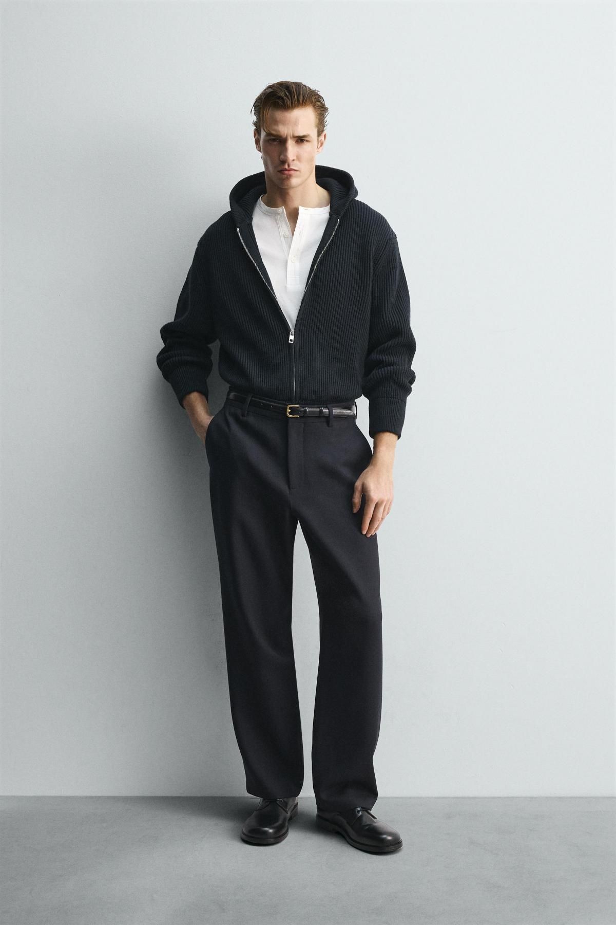 자라 프리미엄 울 후드 집업 가디건 0693/316 NAVY BLUE - 상세 이미지 2