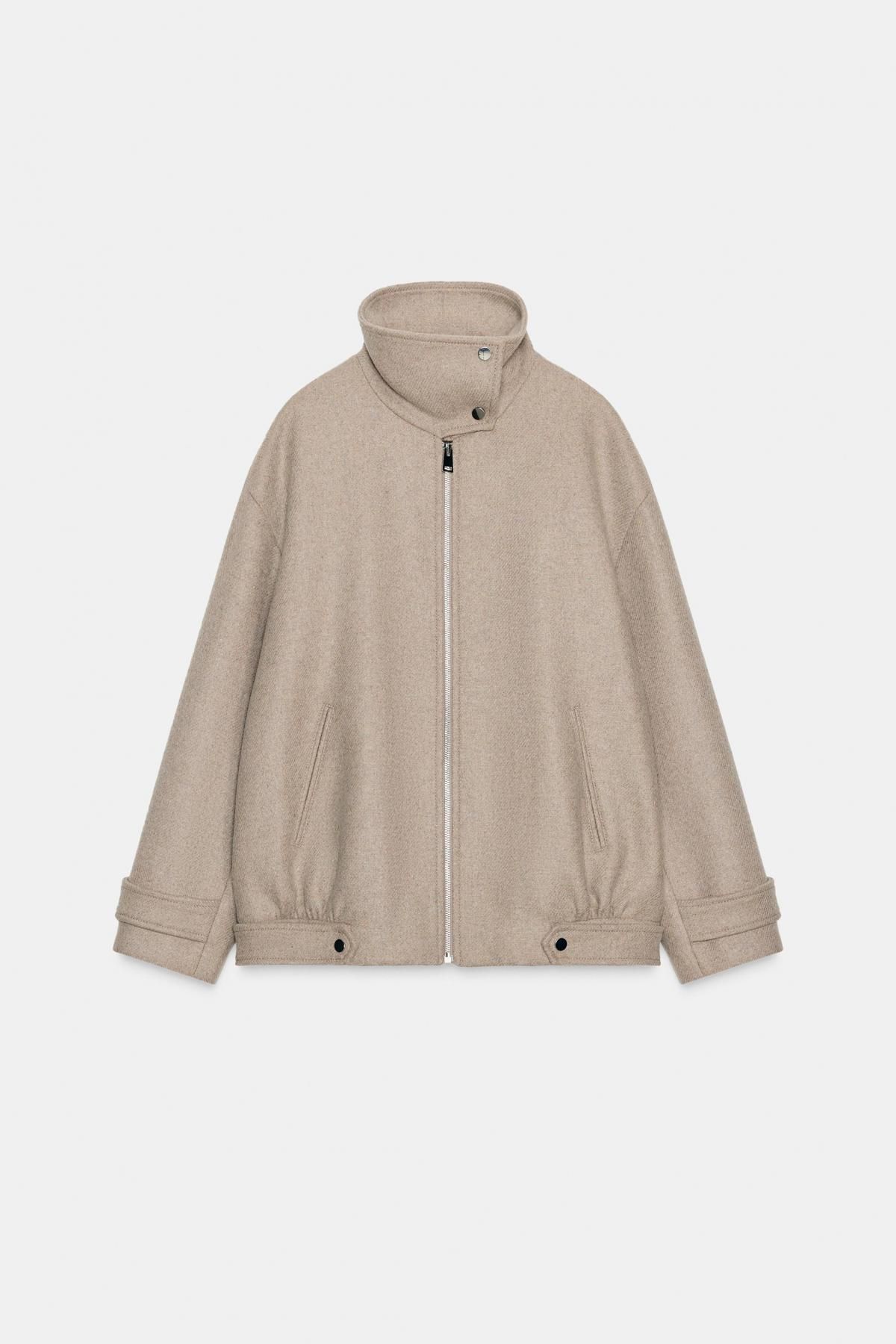자라 울 블렌드 하이넥 테크니컬 봄버 재킷 9386/323 LIGHT MINK - 메인 이미지