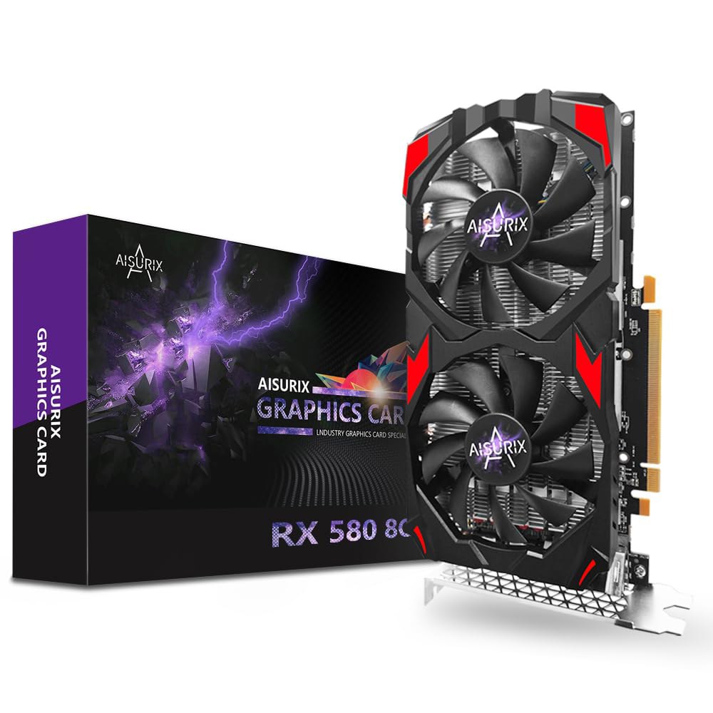 Kelinx AISURIX RX 580 그래픽 카드, 2048SP, 리얼 8GB, GDDR5, 256비트, PC 게이밍 비디오 2XDP, HDMI, PCI Express 3.0(데 - 상품 이미지