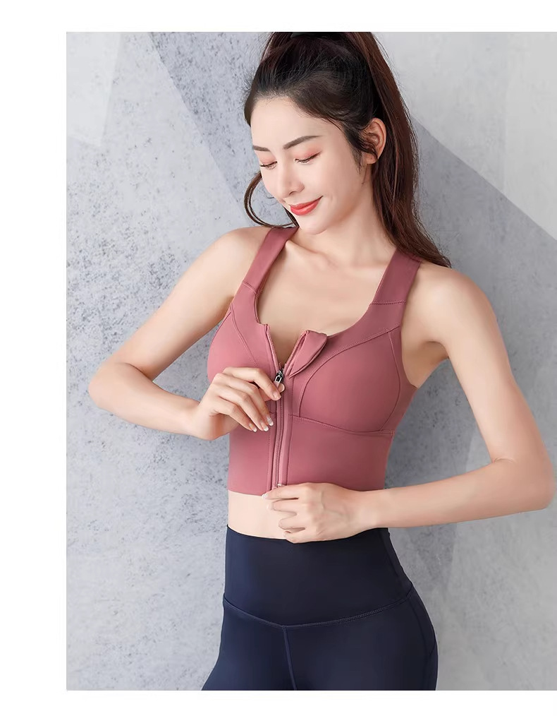 여성용 지퍼 전면 스포츠 브라 빅사이즈 탑 조절 가능 스트랩 충격 방지 수술 후 브래지어 - 상품 이미지