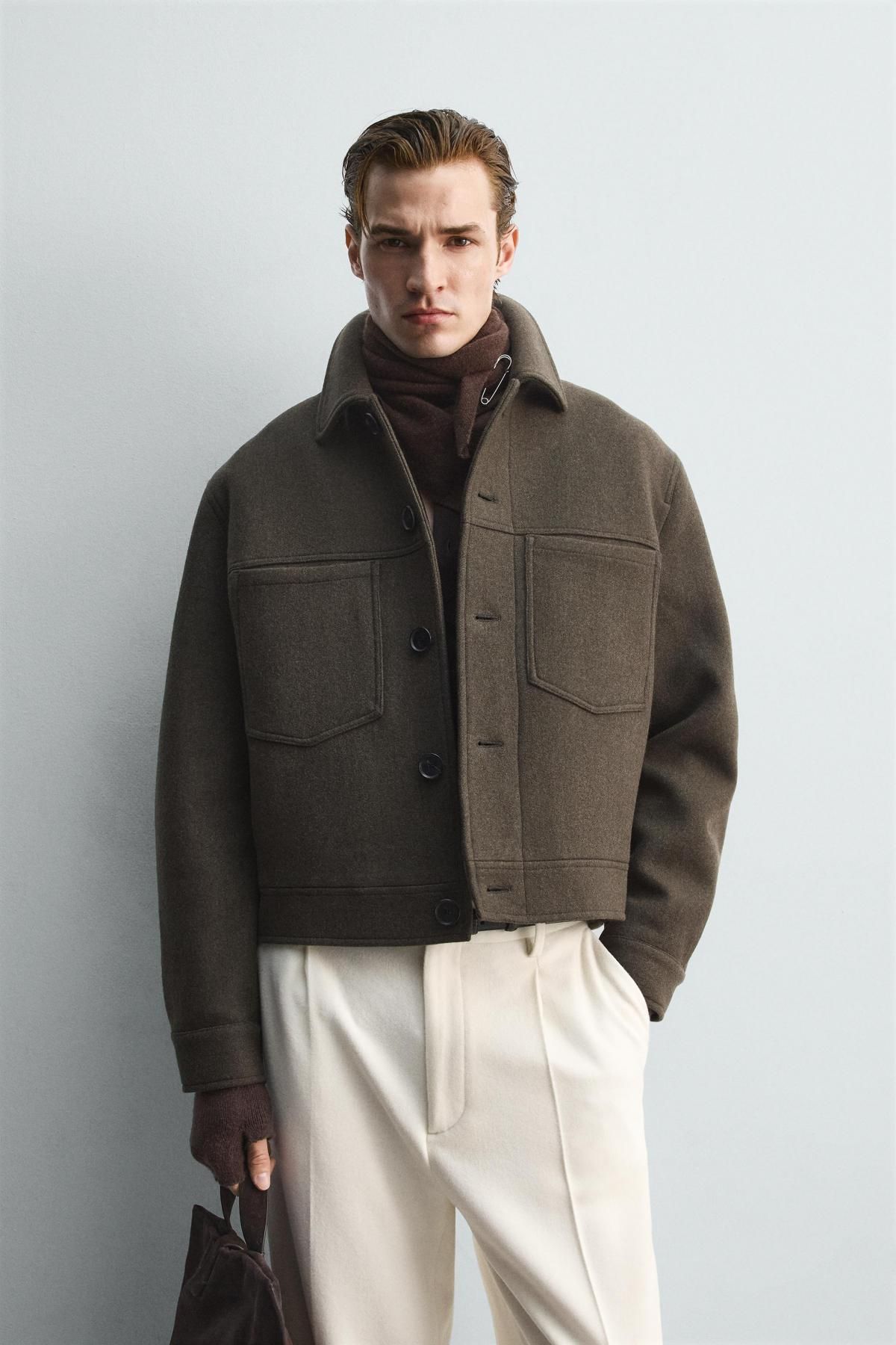 자라 한정판 울 블렌드 크롭 테일러드 재킷 6598/588 DARK KHAKI - 상세 이미지 3