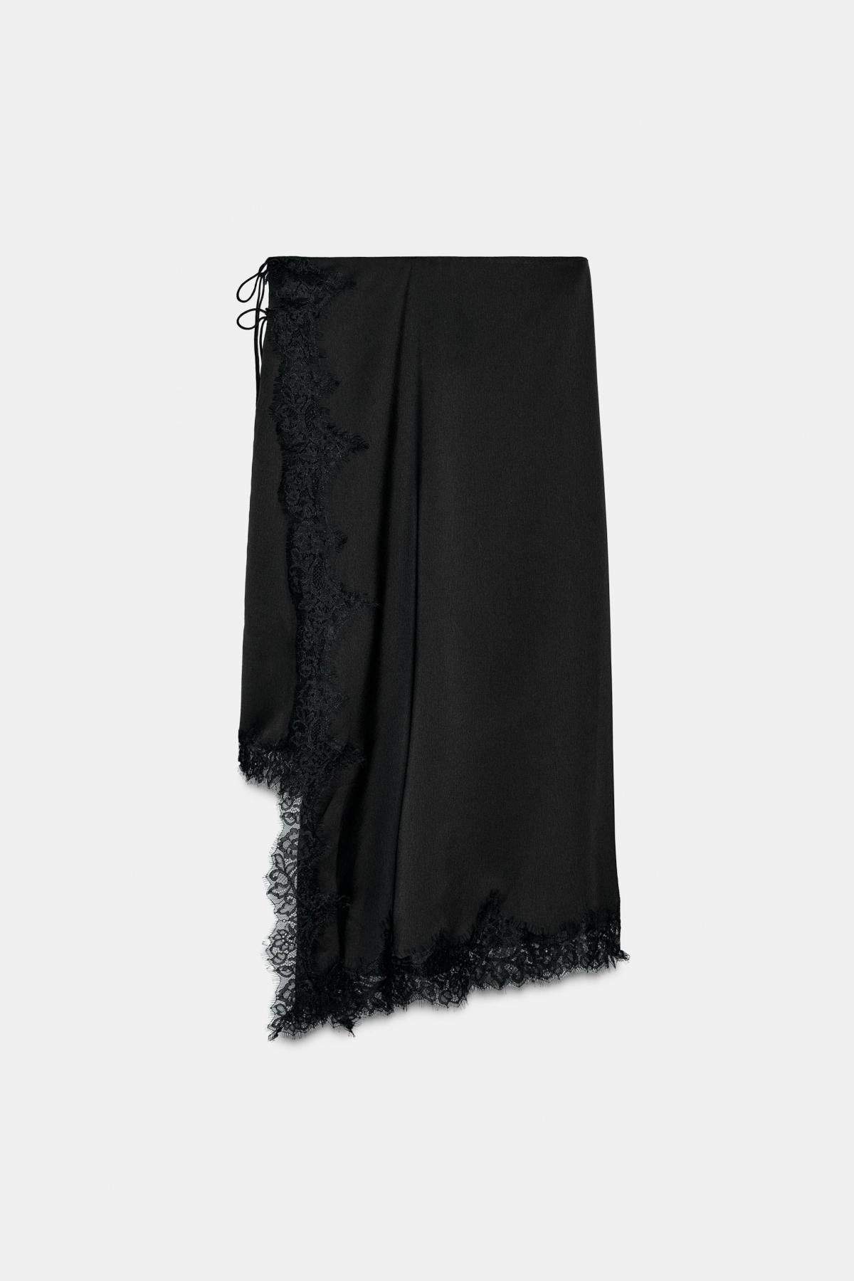 자라 테크니컬 새틴 레이스 미디 스커트 5919/210 BLACK - 상세 이미지 3