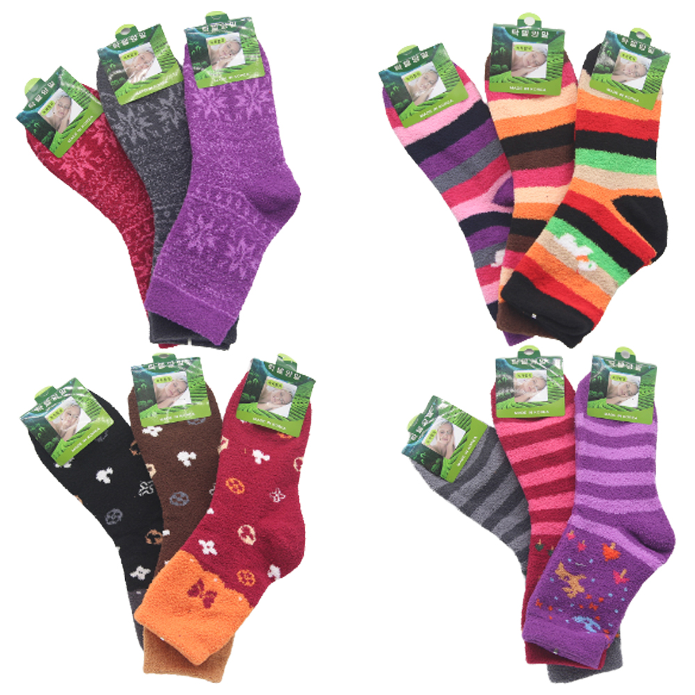 3켤레 이드로 국내생산 여성 수면양말 신축성 좋은 중목 극세사 귀여운 방한 양말