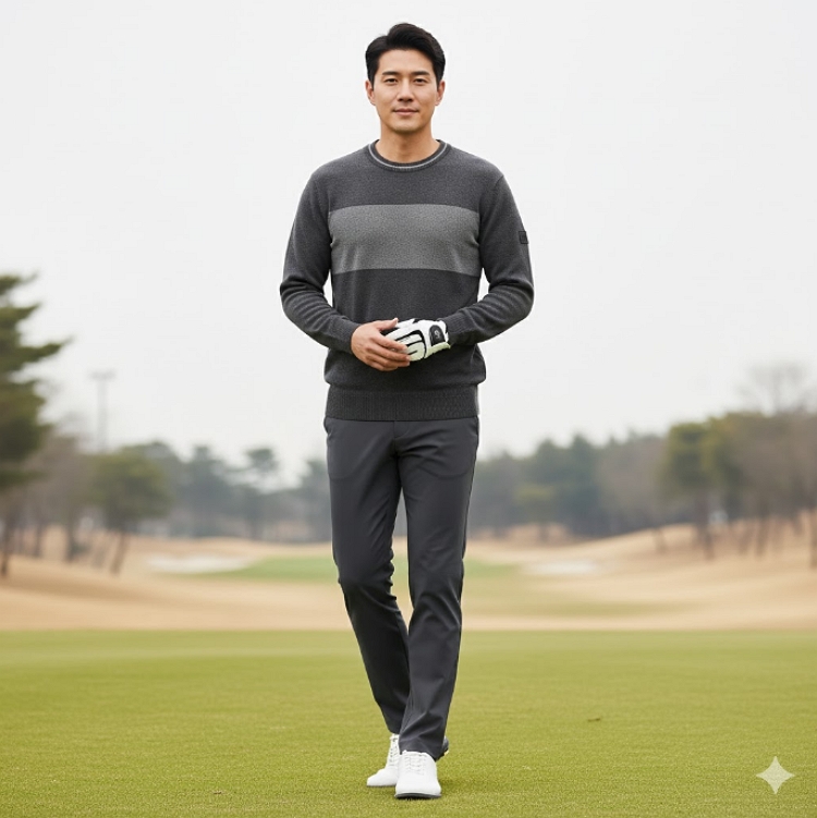 헤지스골프 남성 겨울 스웨터 버드아이 패턴 골프 필드룩 니트 티셔츠 - 상세 이미지 4