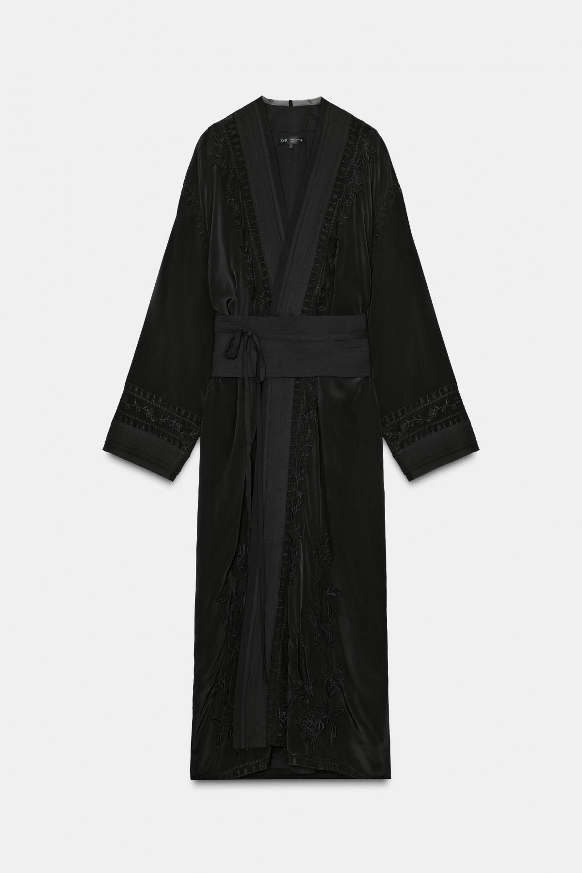 자라 한정판 럭셔리 자수 벨트 롱 기모노 2903/250 BLACK - 메인 이미지