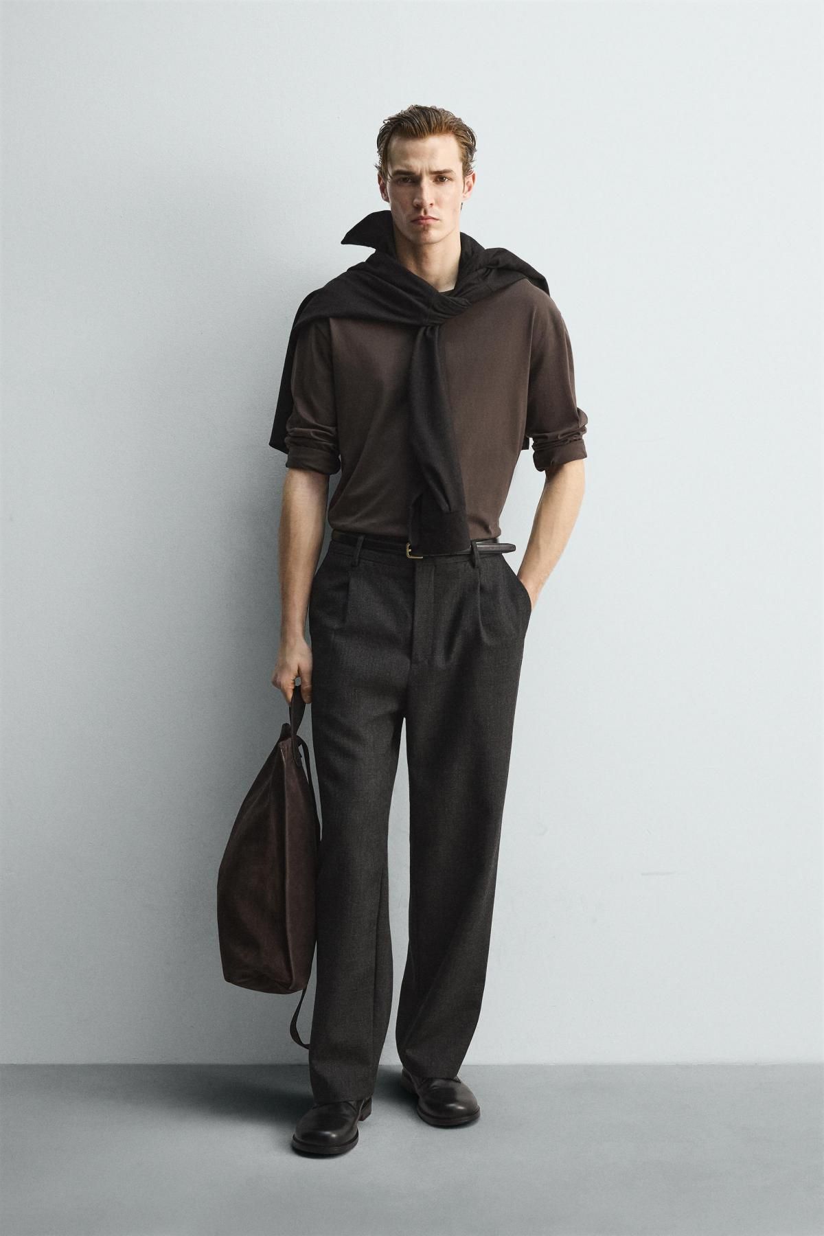 자라 머서라이즈 릴랙스핏 긴팔 티셔츠 4092/362 BROWN - 상세 이미지 2