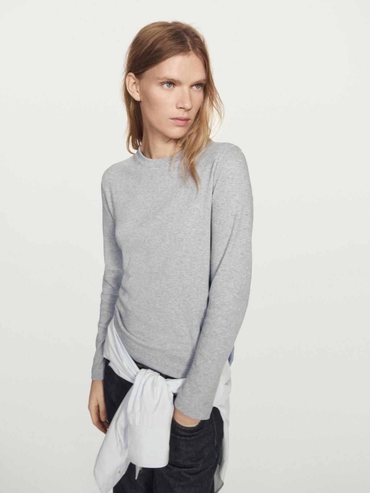 마시모두띠 베이직 코튼 인터록 슬림핏 긴팔 티셔츠 6820/906 MEDIUM GREY - 상세 이미지 3