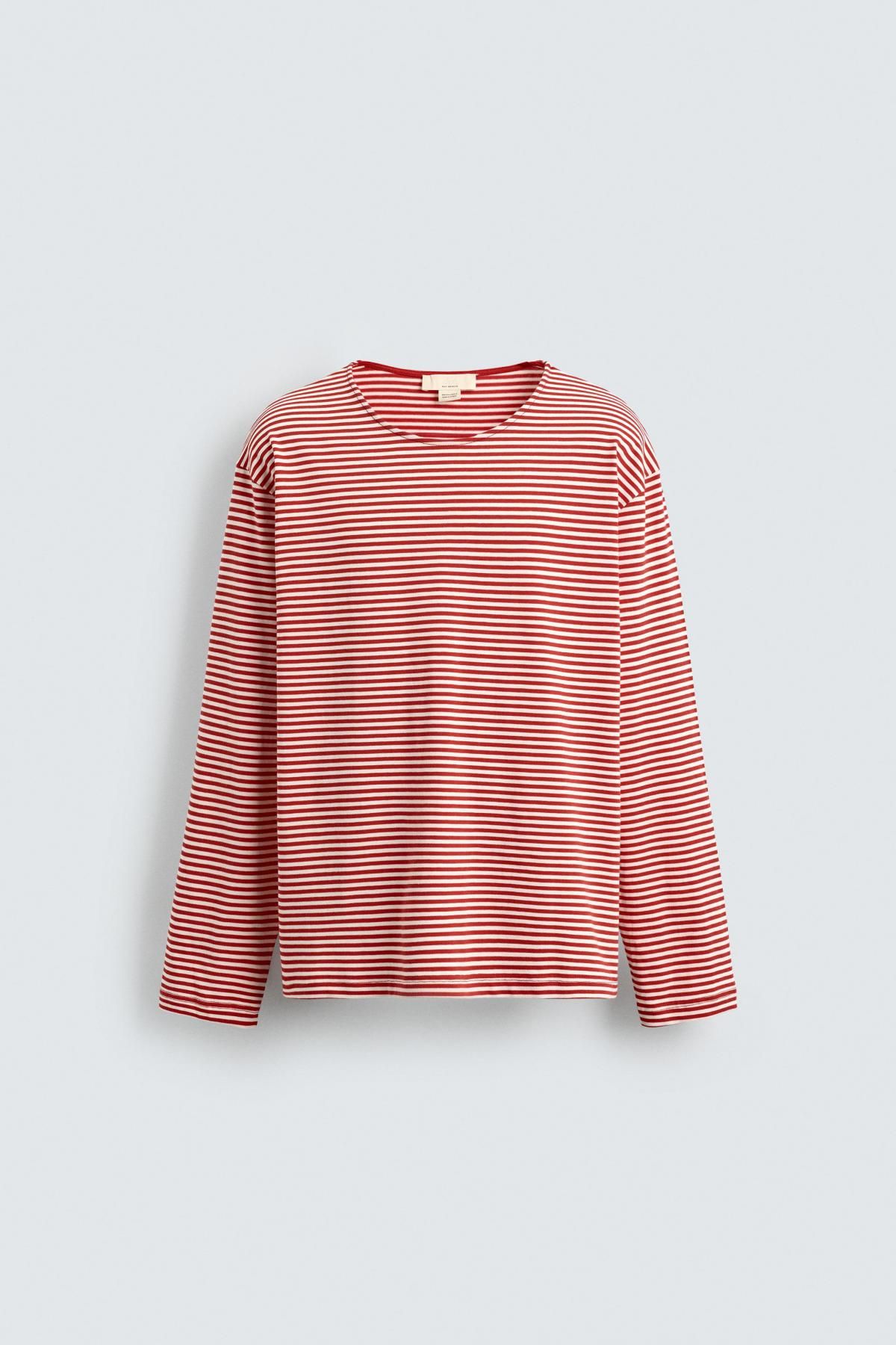 자라 한정판 스트라이프 자카드 긴팔 티셔츠 4087/394 RED / WHITE - 메인 이미지