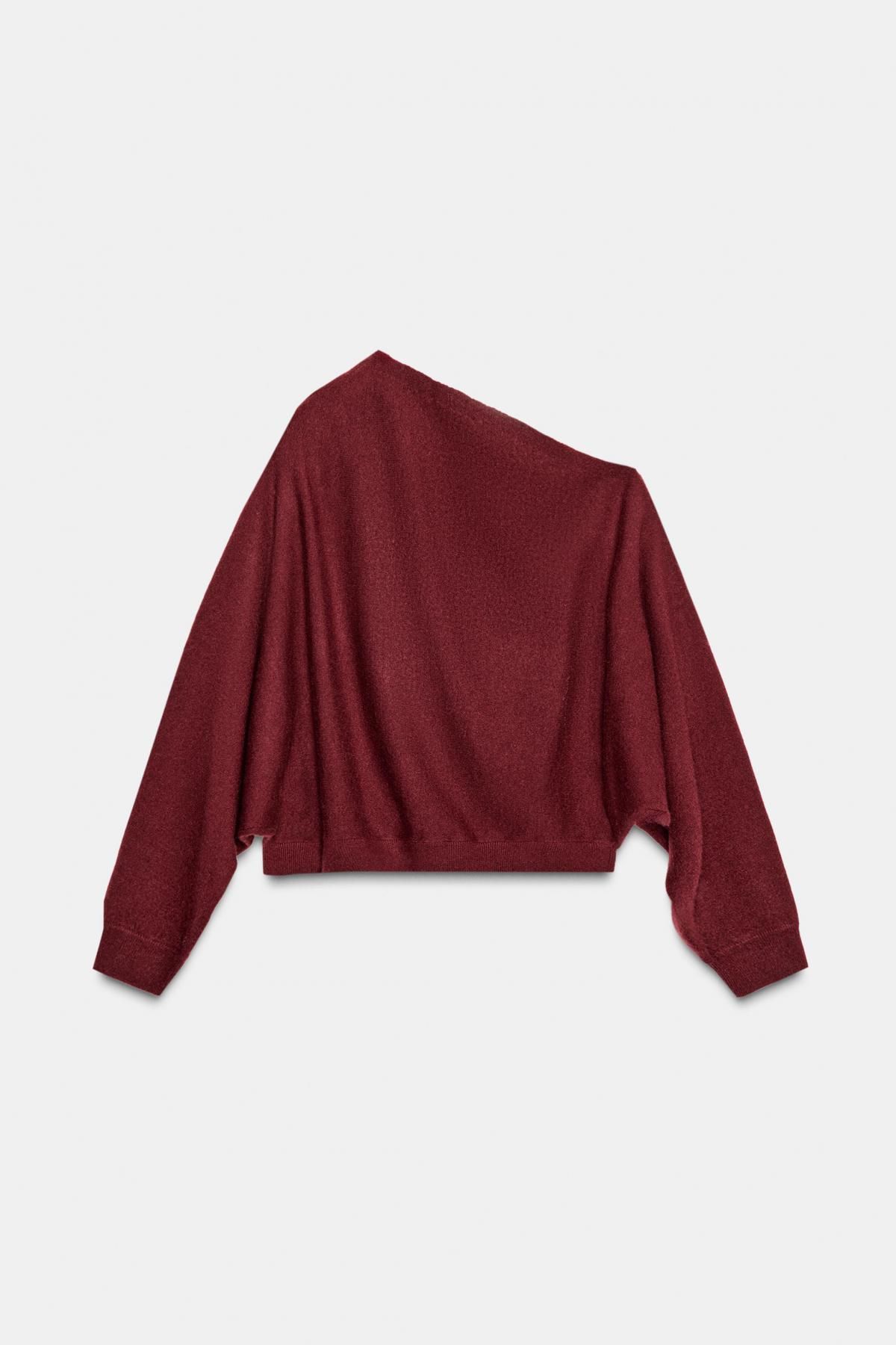 자라 글리터 비대칭 라인스톤 니트 스웨터 3920/849 BURGUNDY - 상세 이미지 4
