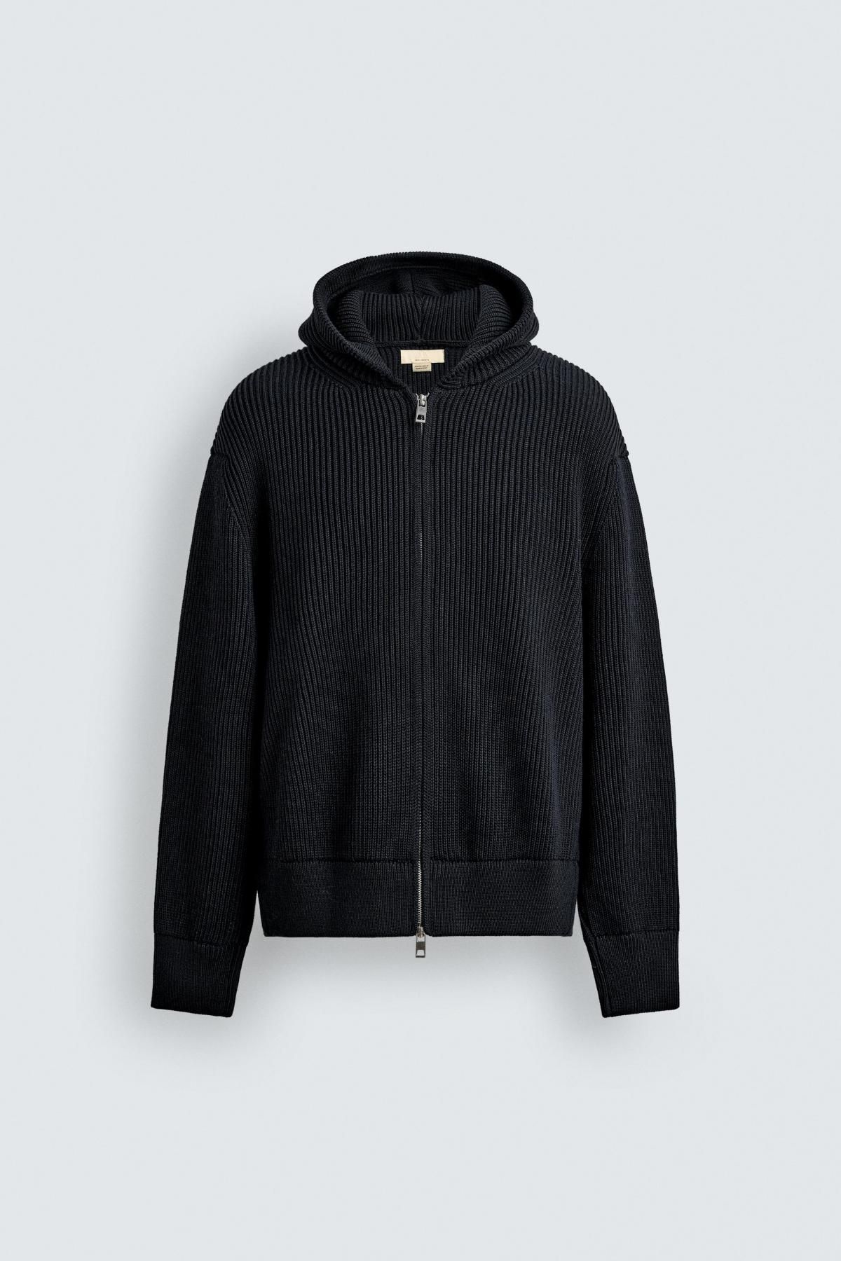 자라 프리미엄 울 후드 집업 가디건 0693/316 NAVY BLUE - 메인 이미지