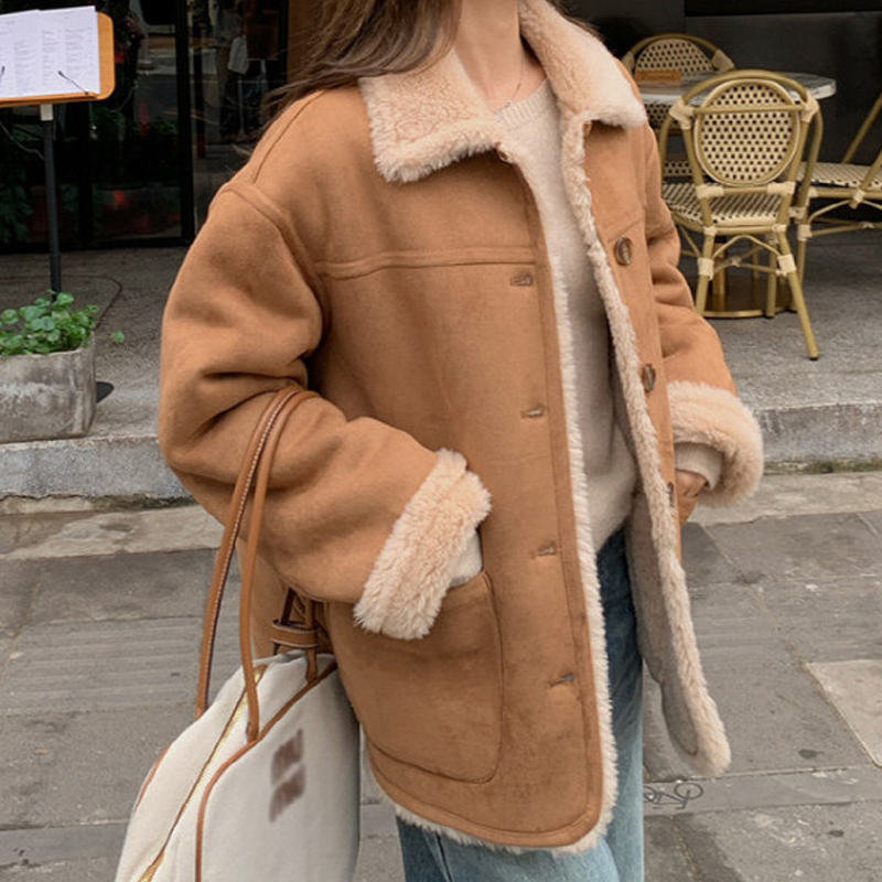 양털 무스탕 자켓 따뜻한 베이지 아우터 제품 이미지