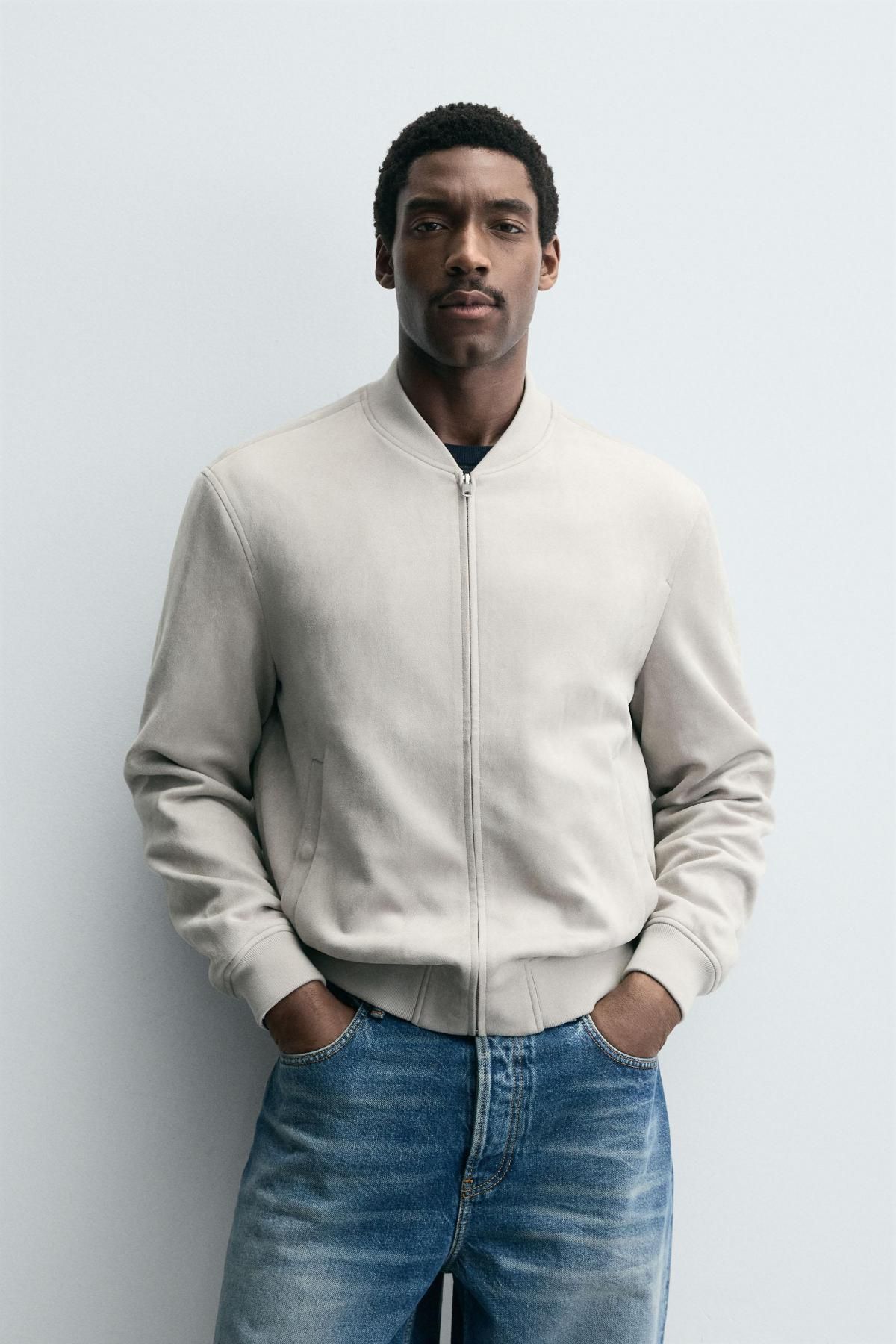 자라 테크니컬 페이크 스웨이드 블루종 재킷 8574/400 PEARL GREY - 상세 이미지 3