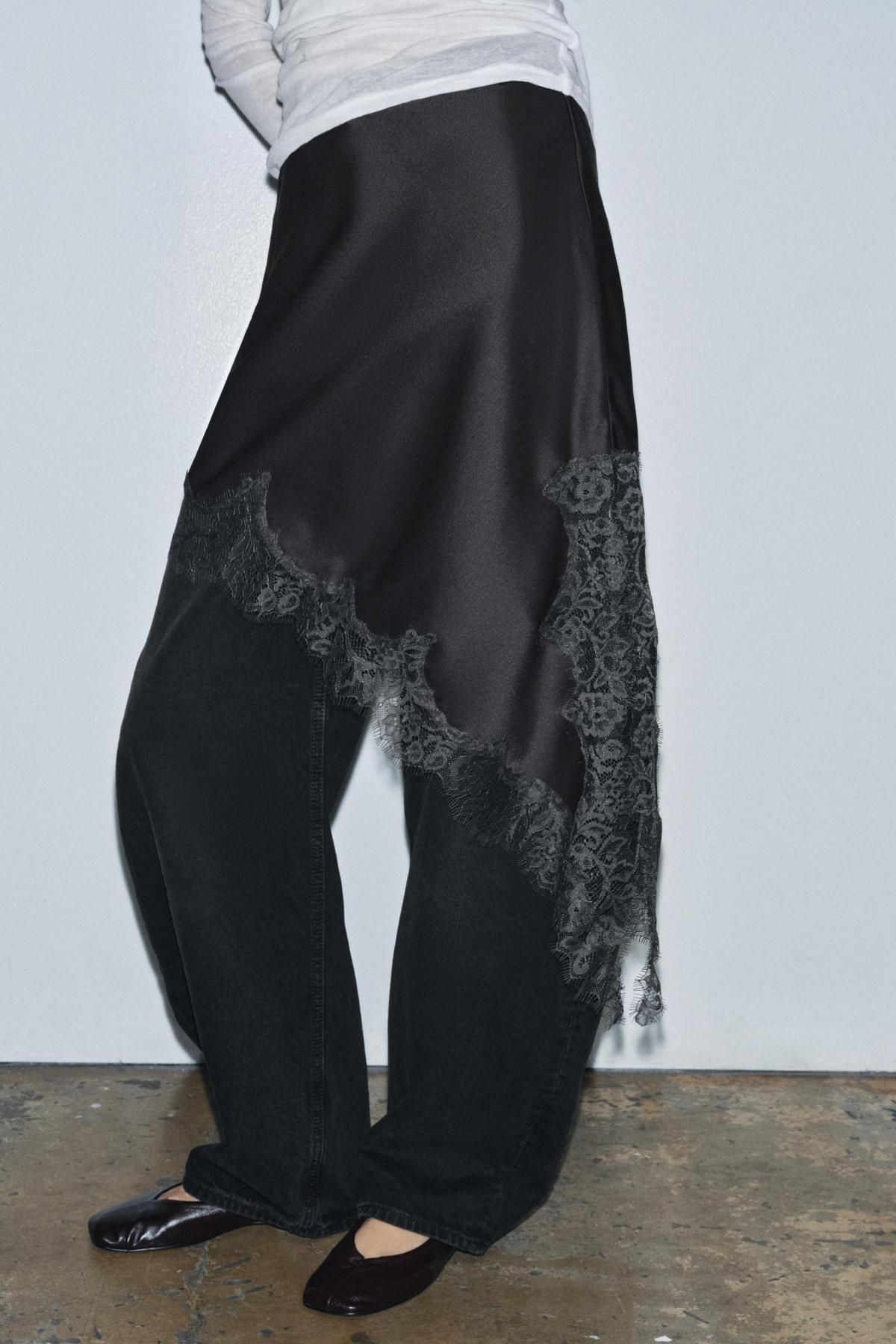 자라 시크 새틴 레이스 미니 스커트 5919/211 DARK GREY - 상세 이미지 3