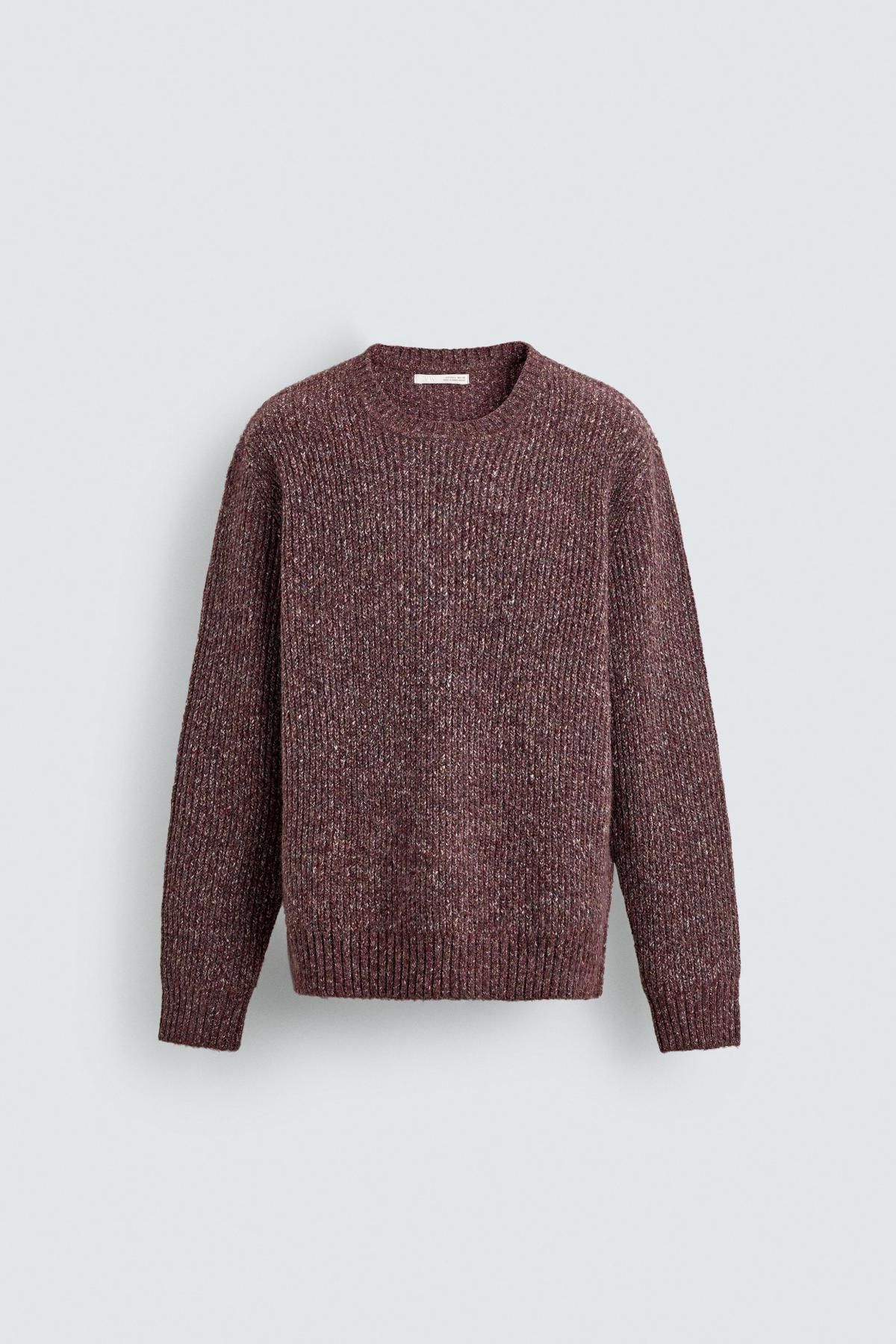 자라 버건디 펄 니트 라운드넥 남성 스웨터 3284/343 BURGUNDY - 메인 이미지