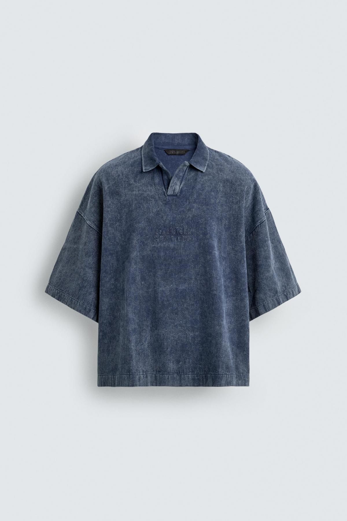 자라 워시드 테크니컬 반팔 폴로셔츠 7505/300 BLUE - 메인 이미지