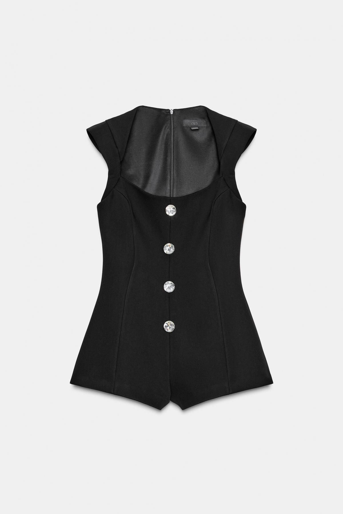 자라 쥬얼 버튼 라운드넥 숏 점프수트 8415/642 BLACK - 상품 이미지