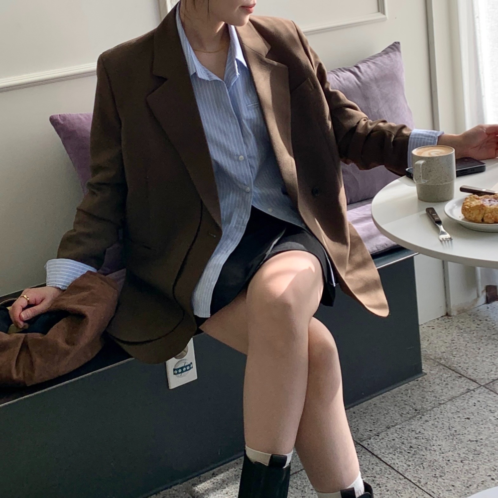 오버핏자켓 브라운 싱글자켓 여자 블레이져 - 상세 이미지 4