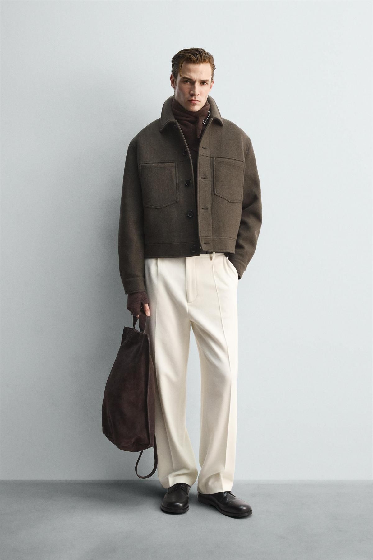 자라 한정판 울 블렌드 크롭 테일러드 재킷 6598/588 DARK KHAKI - 상세 이미지 2