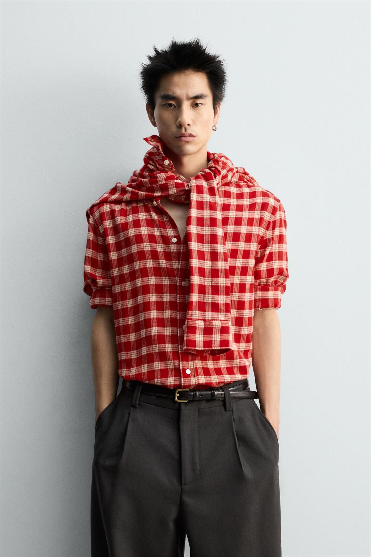 자라 한정판 체크 플란넬 긴팔 셔츠 5679/572 WHITE / RED - 상세 이미지 3