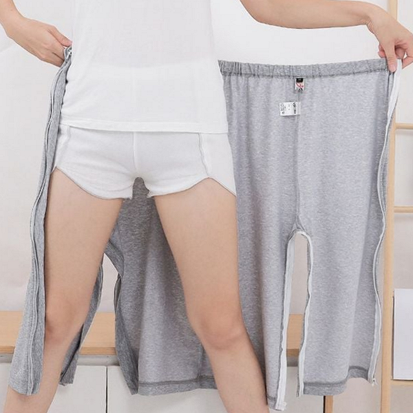 간병용 성인 환자 바지 요양 환자복 바지 지퍼형 요양원 어르신 - 상품 이미지