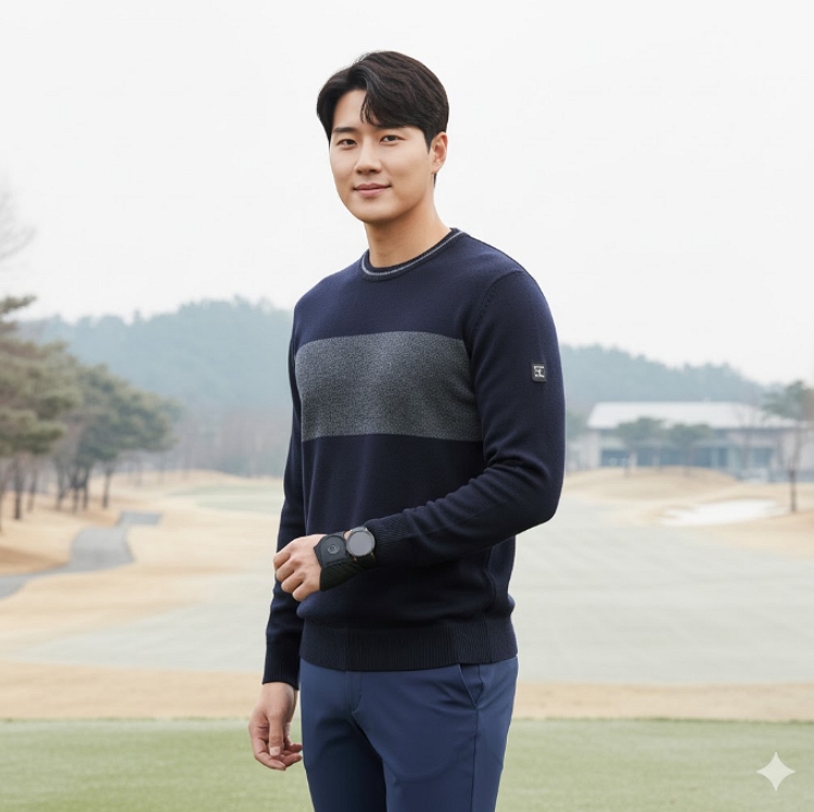 헤지스골프 남성 겨울 스웨터 버드아이 패턴 골프 필드룩 니트 티셔츠 - 상세 이미지 2