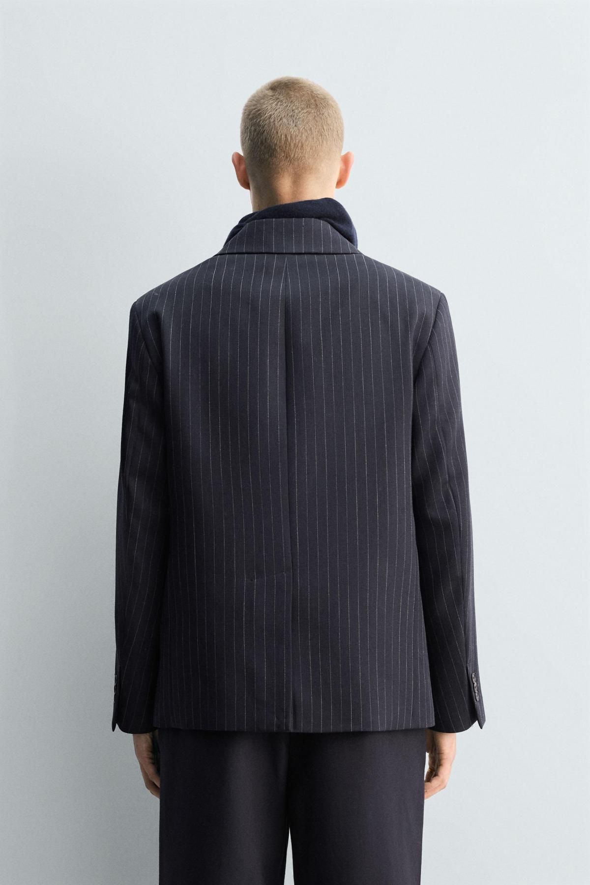 자라 프리미엄 핀스트라이프 울 블레이저 6597/586 NAVY BLUE - 상세 이미지 4