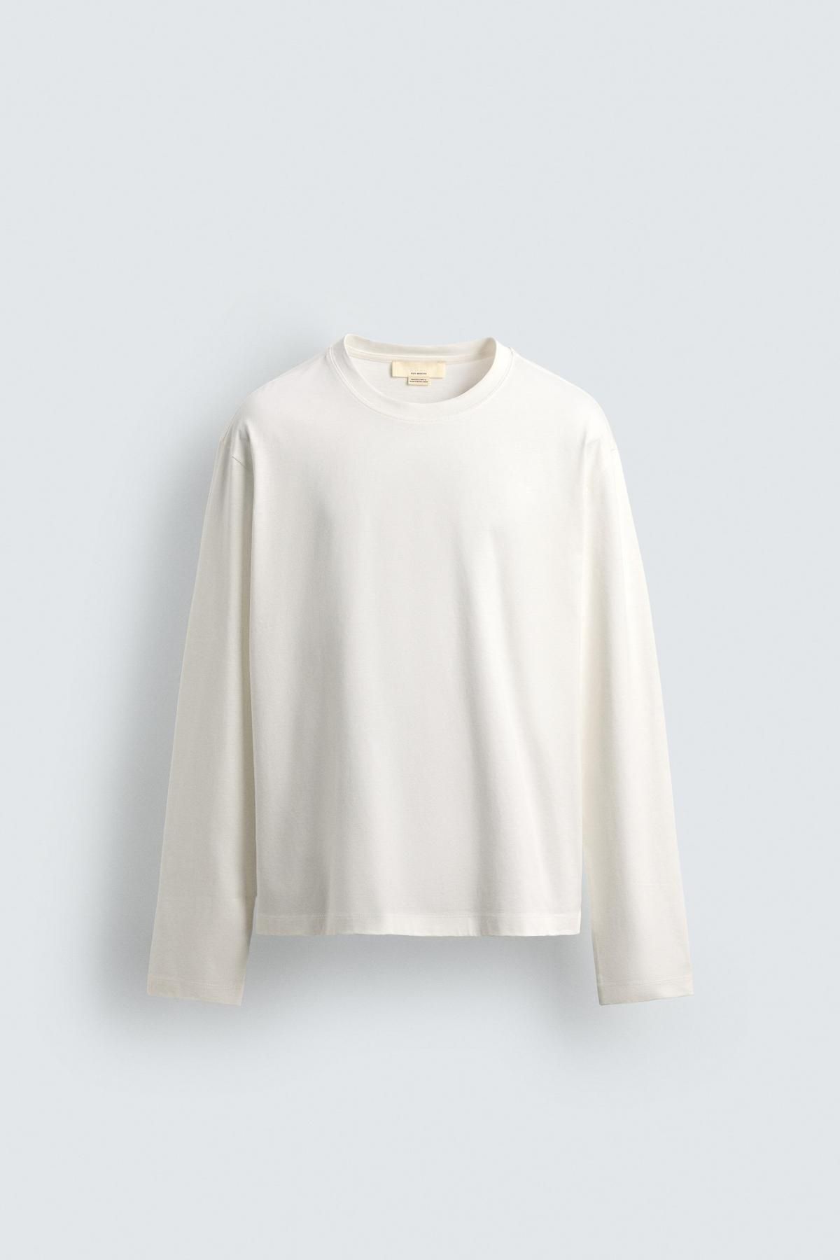 자라 머서라이즈 베이직 긴팔 티셔츠 남성 4092/362 WHITE - 메인 이미지