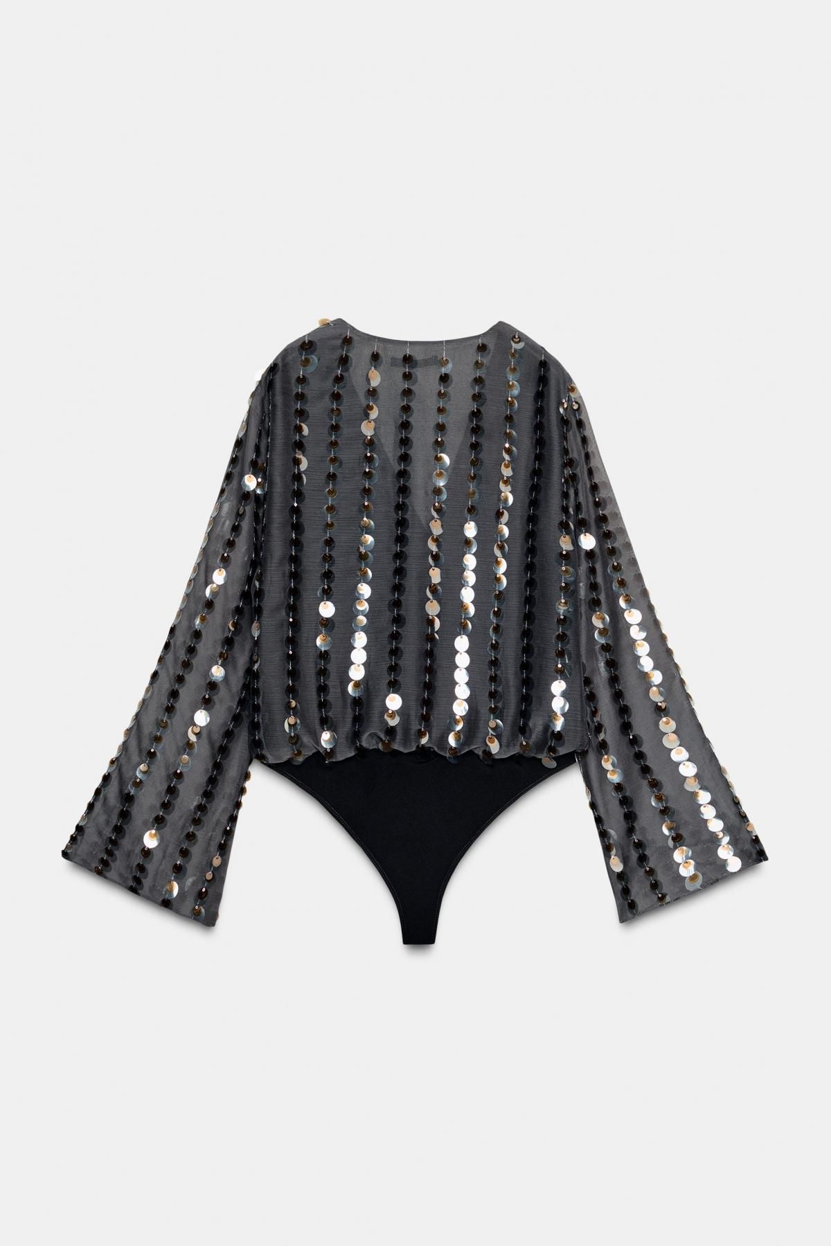 자라 파티 시퀸 브이넥 랩 바디수트 9589/819 CHARCOAL GREY 이미지 7