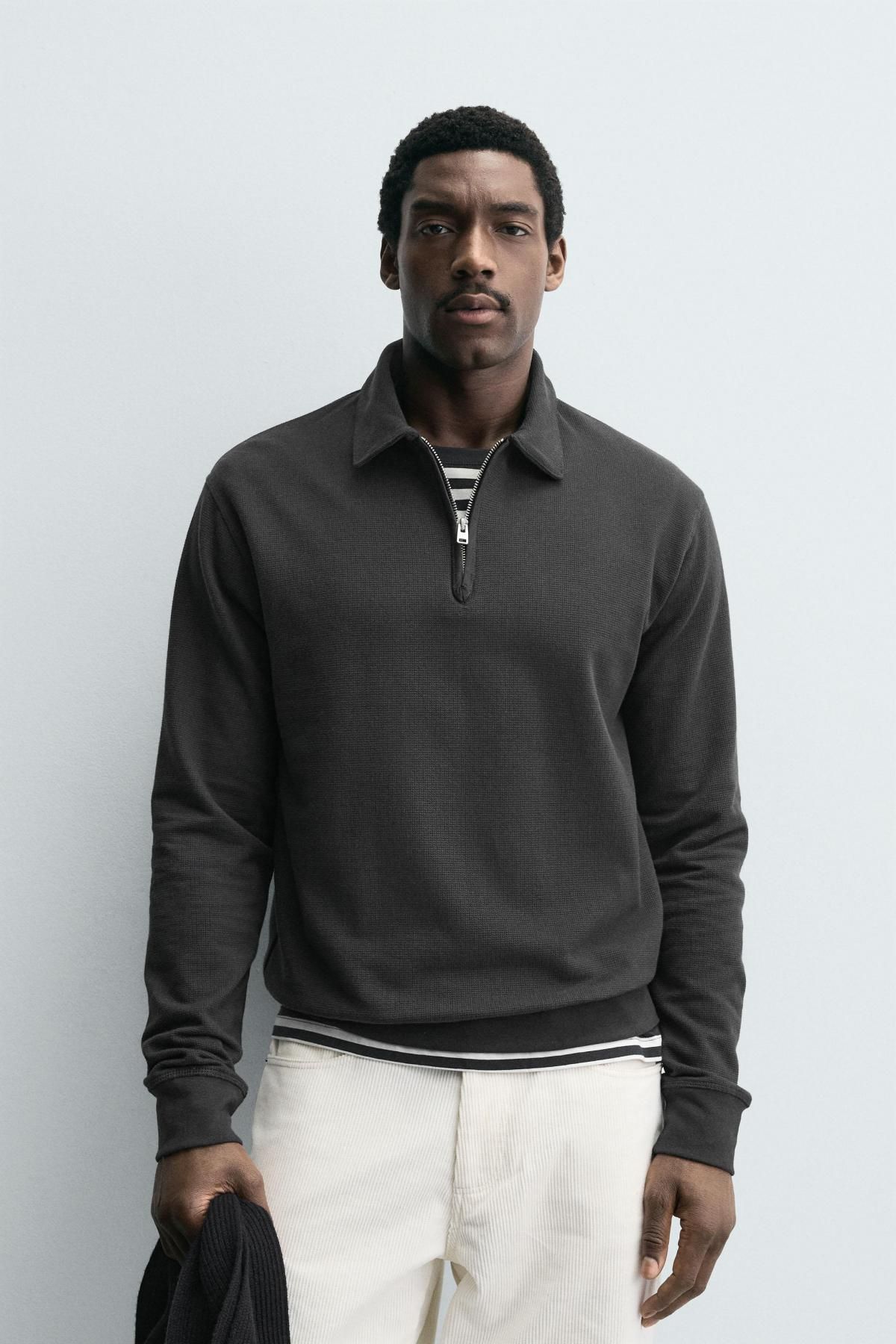 자라 텍스처 테크니컬 집업 긴팔 폴로셔츠 6462/315 ANTHRACITE GREY - 상세 이미지 3