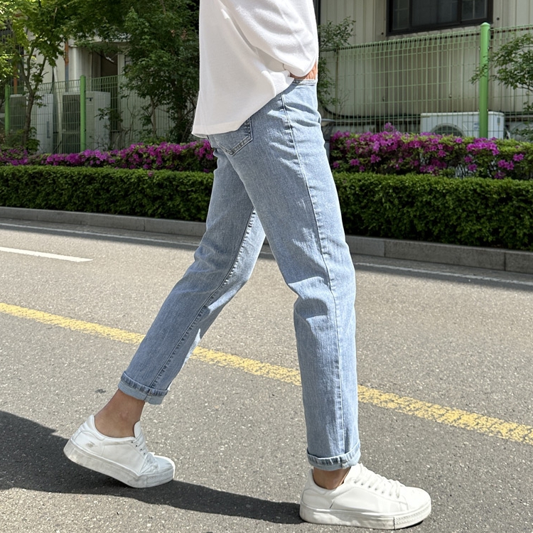루벤 프리미엄 슬림 일자 속밴딩 스판 데님 빅사이즈 이미지 1