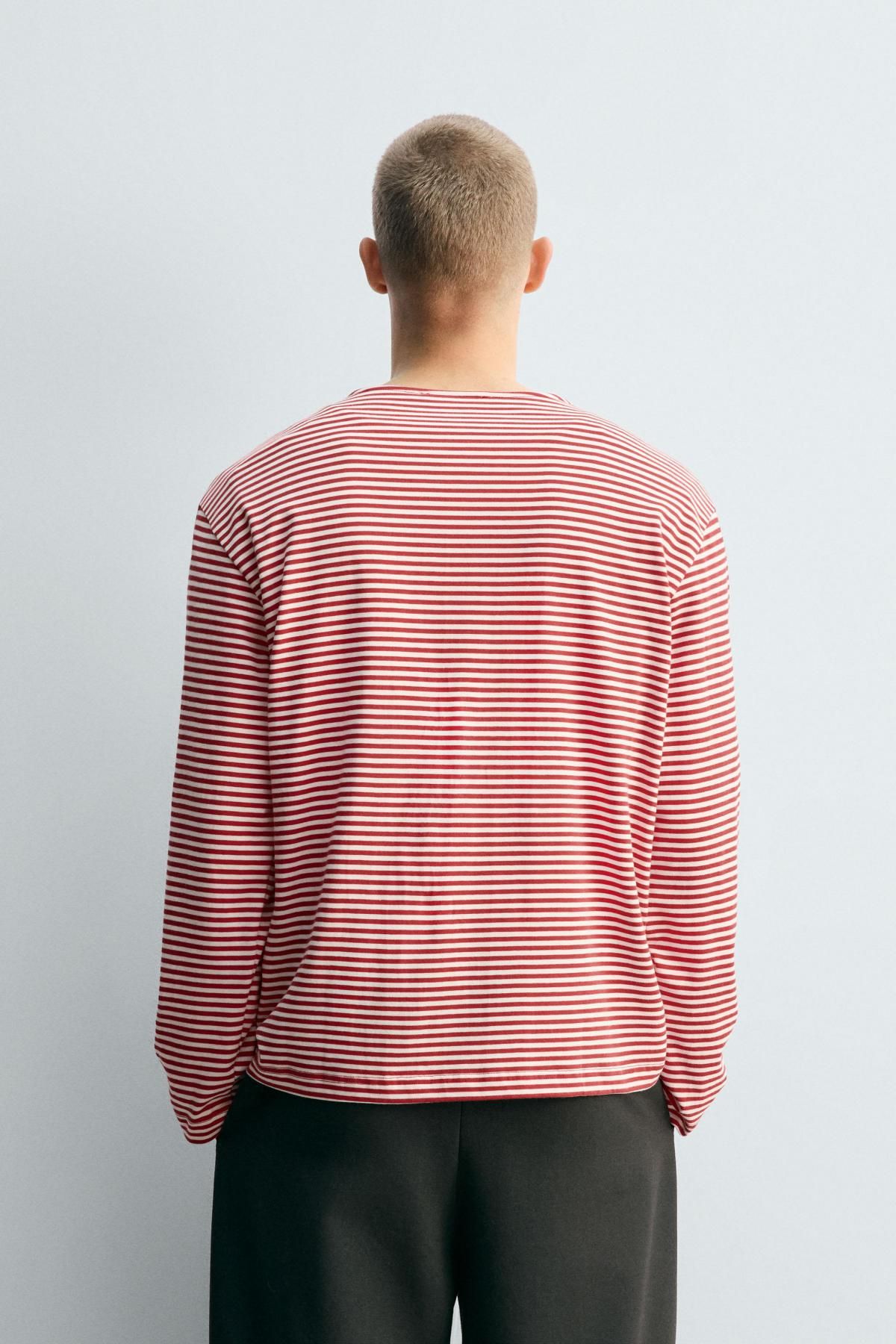 자라 한정판 스트라이프 자카드 긴팔 티셔츠 4087/394 RED / WHITE - 상세 이미지 4