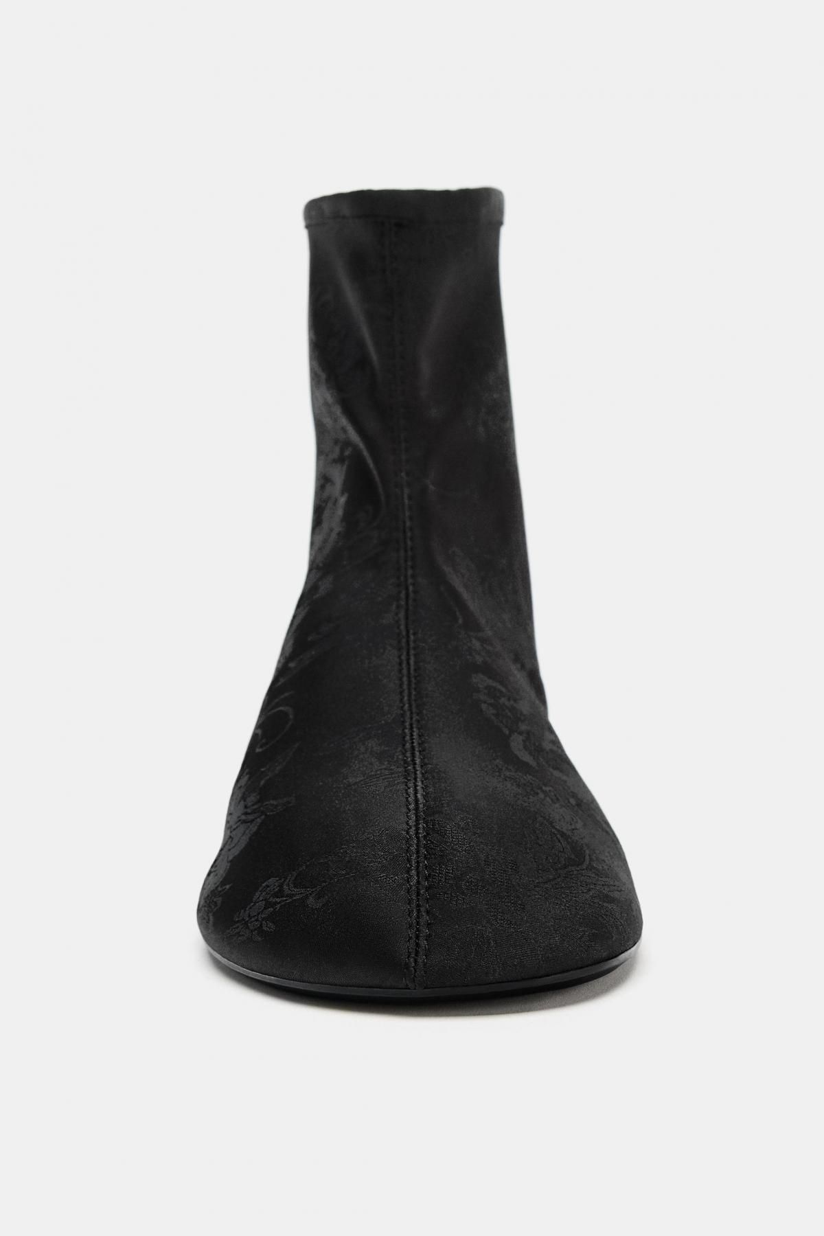 자라 플랫 플로럴 새틴 지퍼 앵클부츠 3131/610 BLACK - 상세 이미지 5