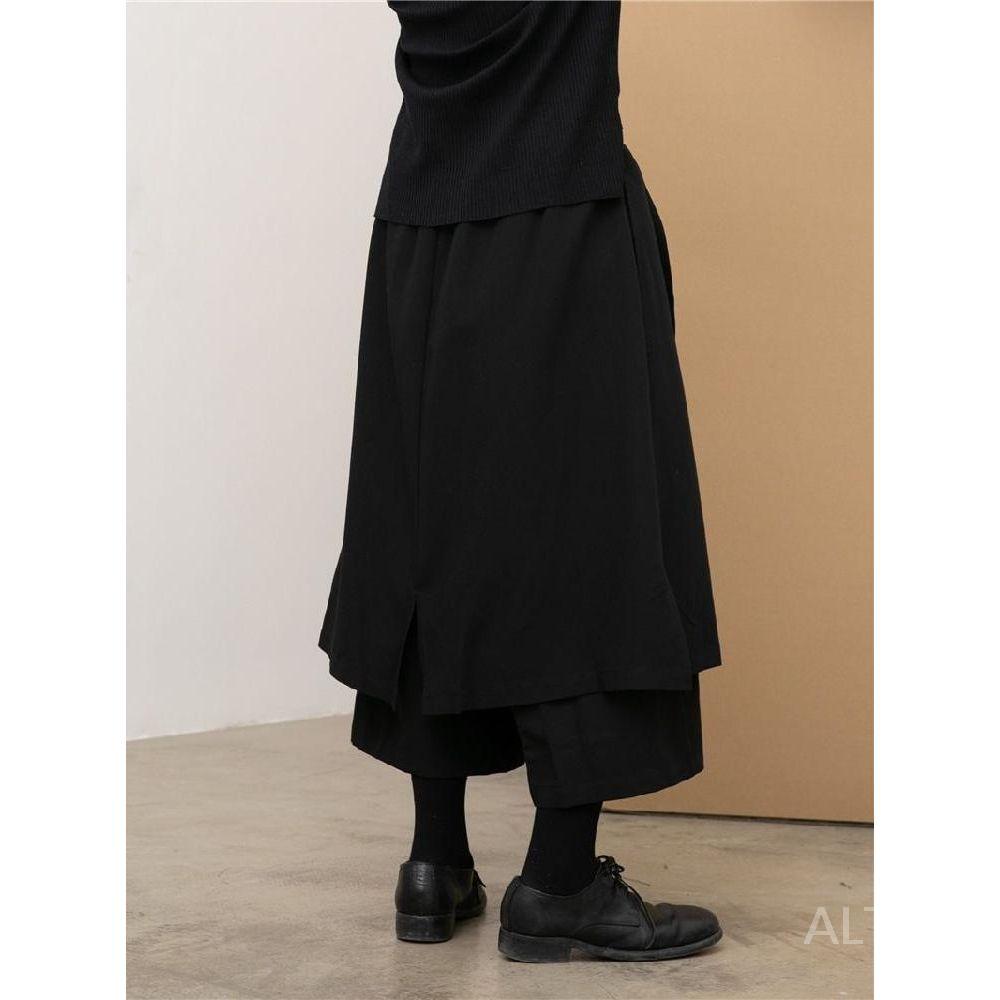 이중 치마바지 와이드팬츠 레이어드 루즈핏 9부 와이드 - 상세 이미지 3
