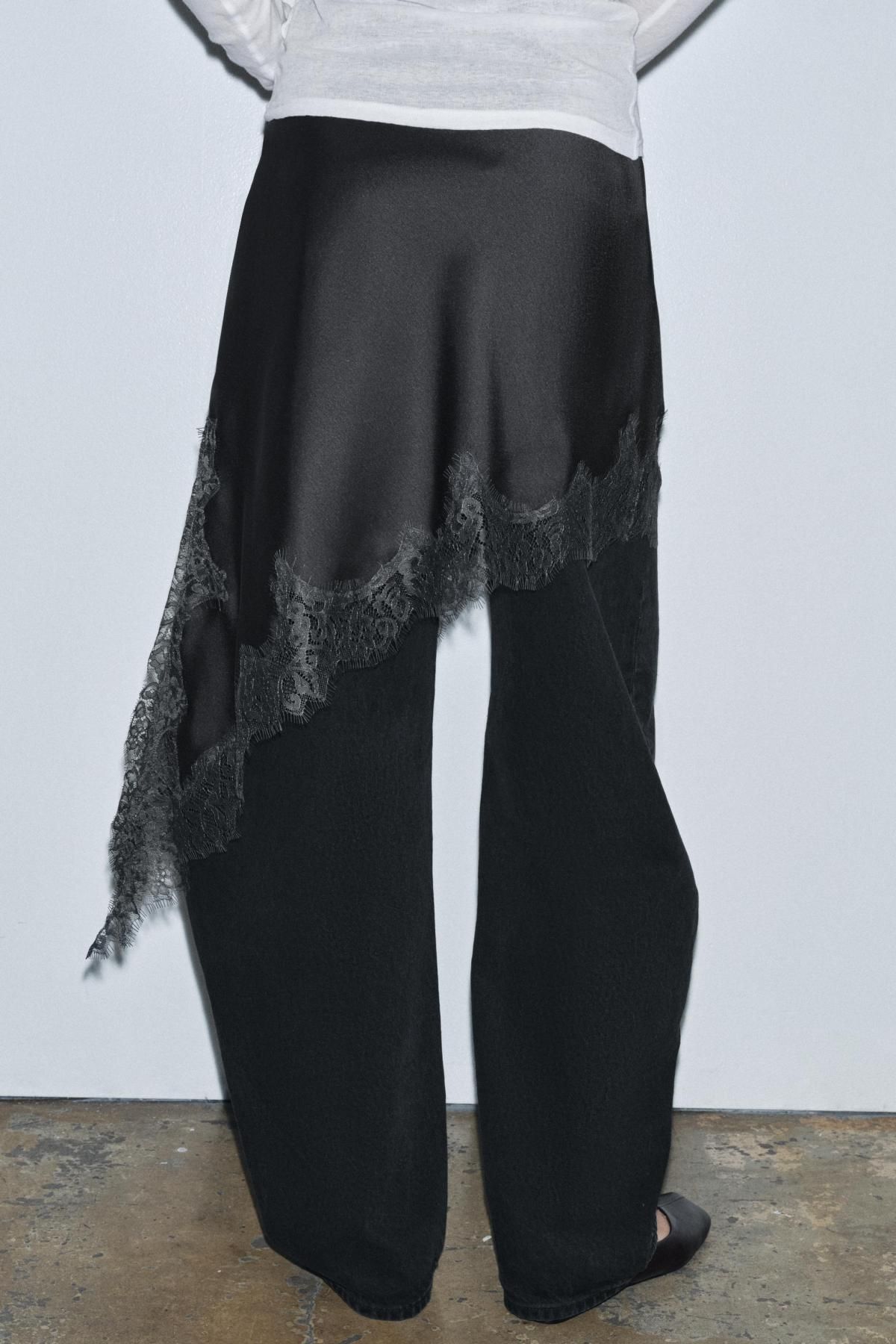 자라 시크 새틴 레이스 미니 스커트 5919/211 DARK GREY - 상세 이미지 5