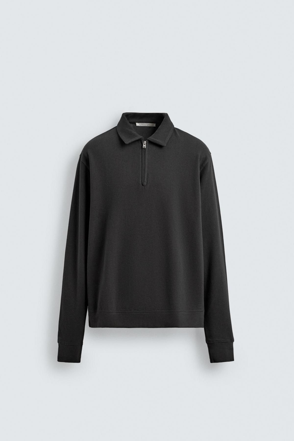 자라 텍스처 테크니컬 집업 긴팔 폴로셔츠 6462/315 ANTHRACITE GREY - 상품 이미지