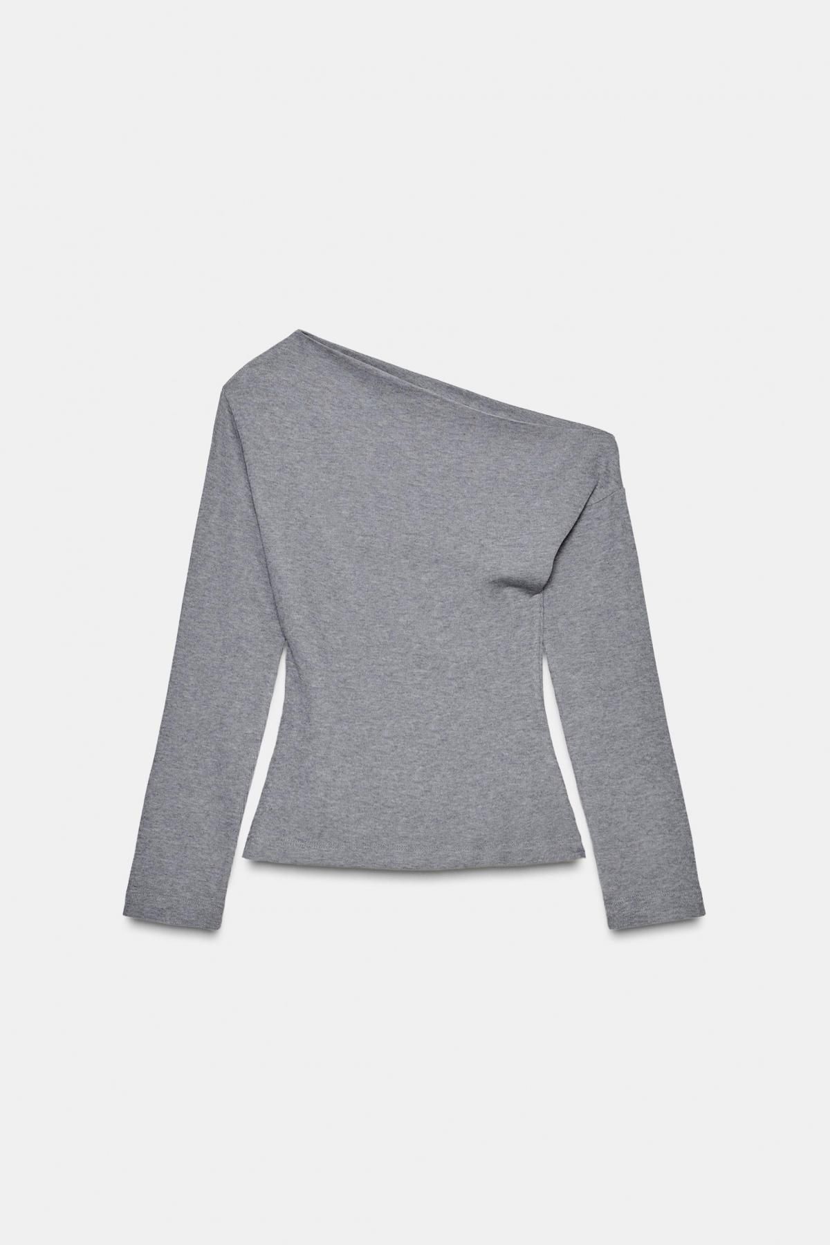 자라 비대칭 소프트터치 긴팔 탑 3431/637 GREY MARL - 메인 이미지