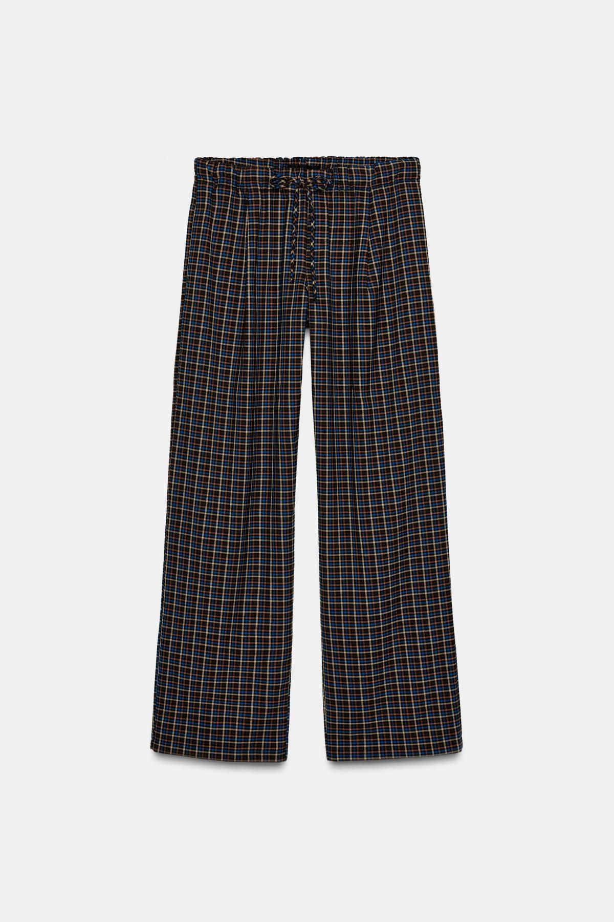 자라 트렌디 체크 파자마 와이드 팬츠 3152/570 BROWN-BLUE - 상세 이미지 5