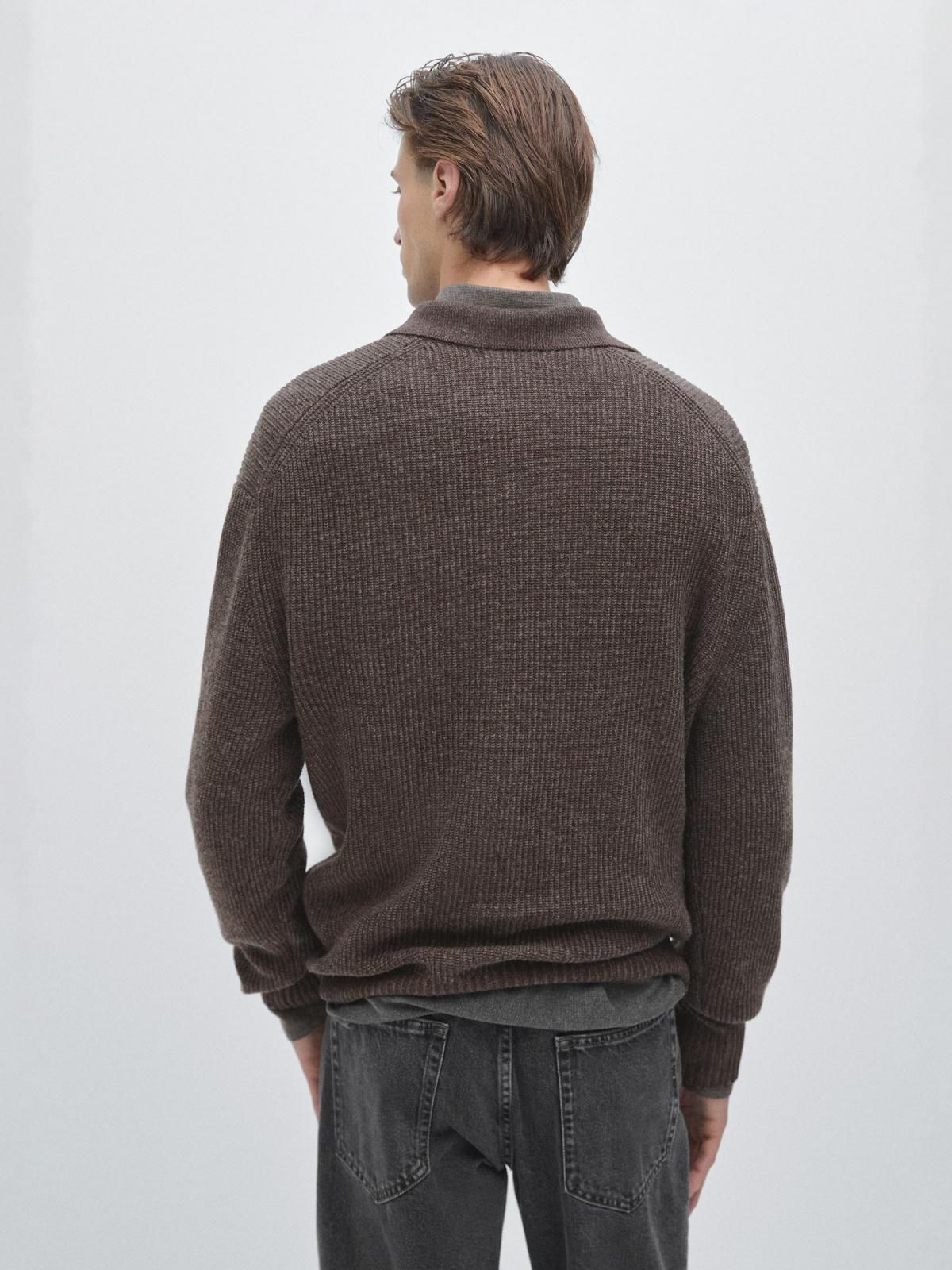 마시모두띠 브이넥 울 니트 폴로 스웨터 1064/234 BROWN - 상세 이미지 4