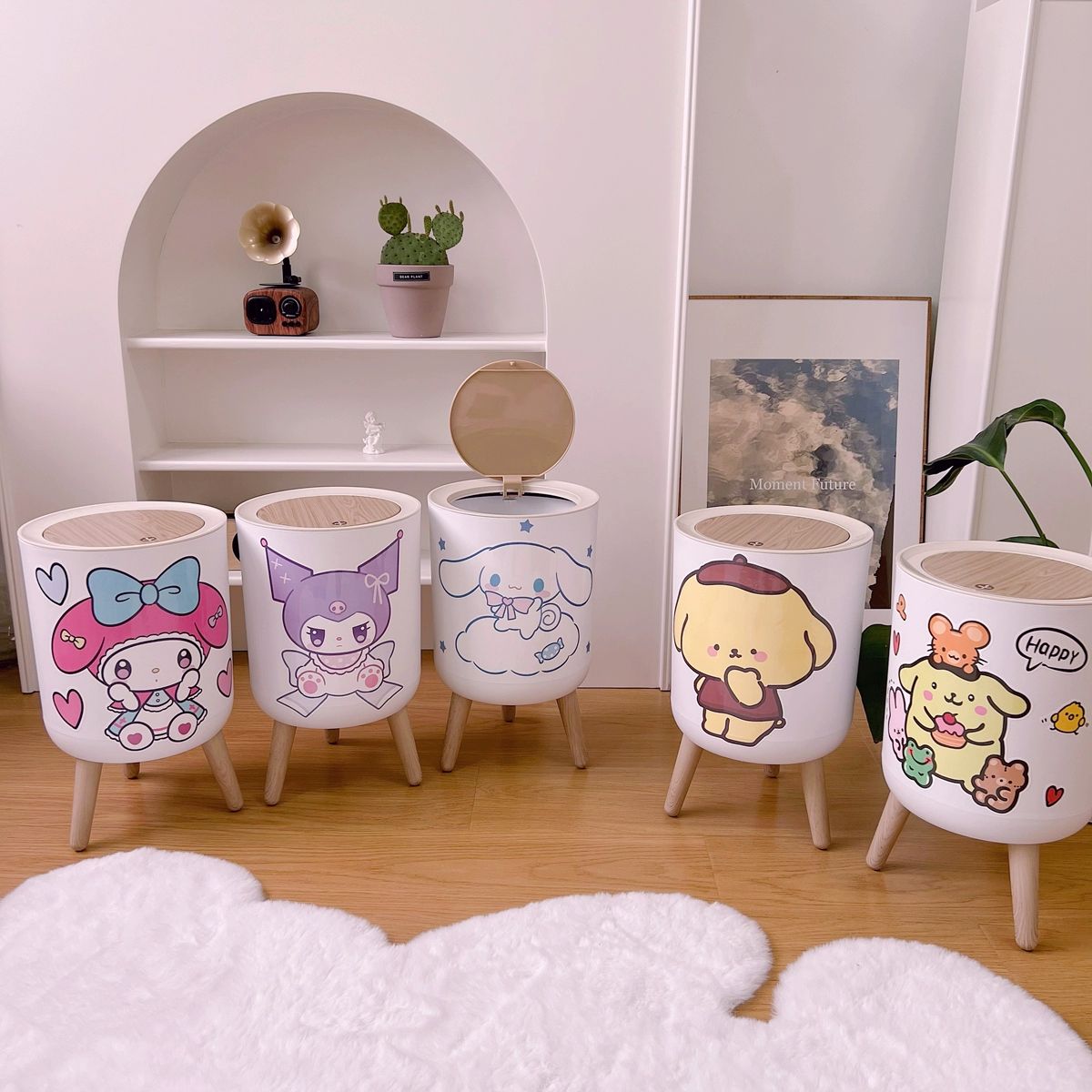 산리오 휴지통 쓰레기통 인테리어 귀여운 가정용 시나모롤 쿠로미 마이멜로디 폼폼푸린 포차코 - 상품 이미지