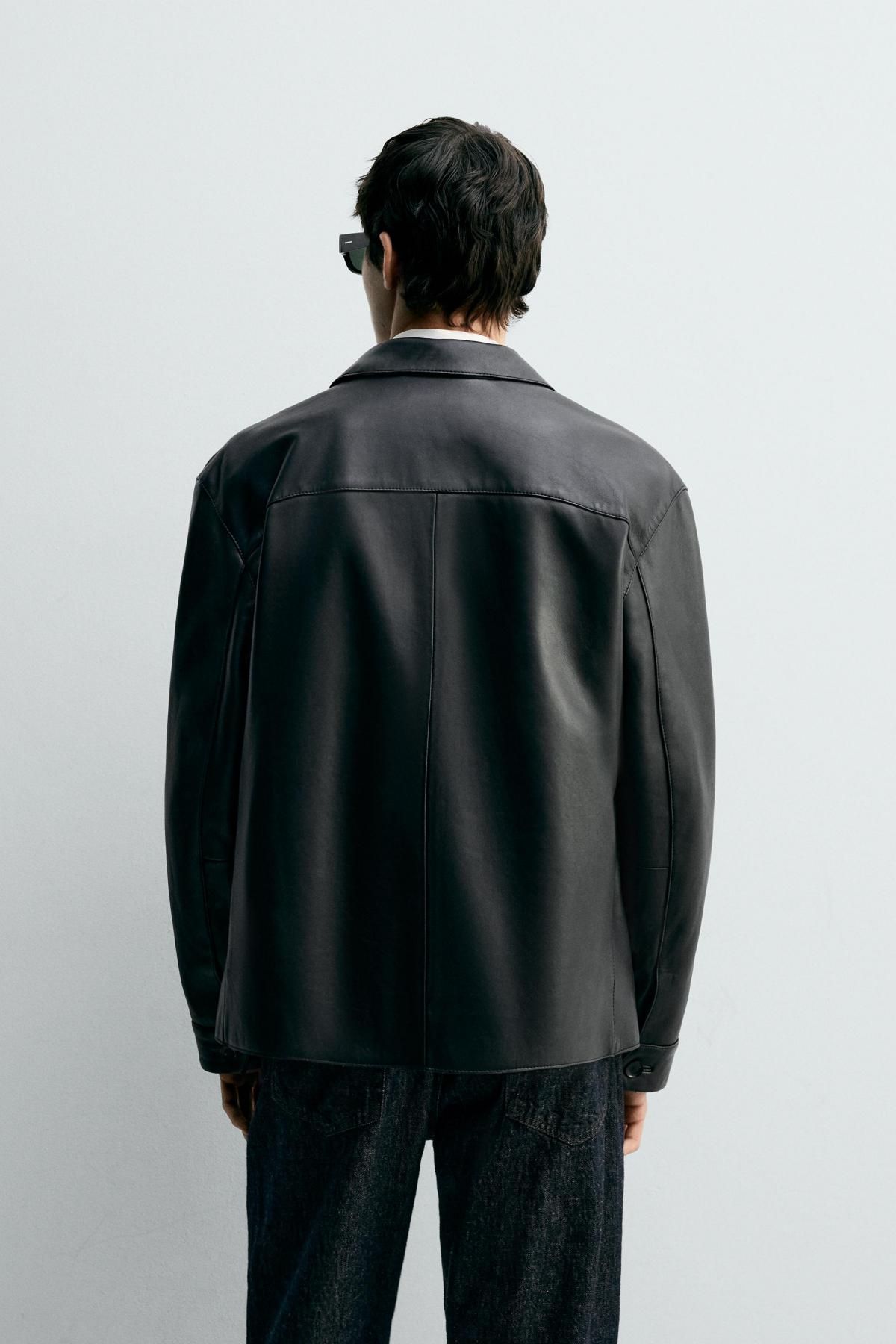 자라 프리미엄 나파 레더 레귤러핏 재킷 5479/350 BLACK - 상세 이미지 4