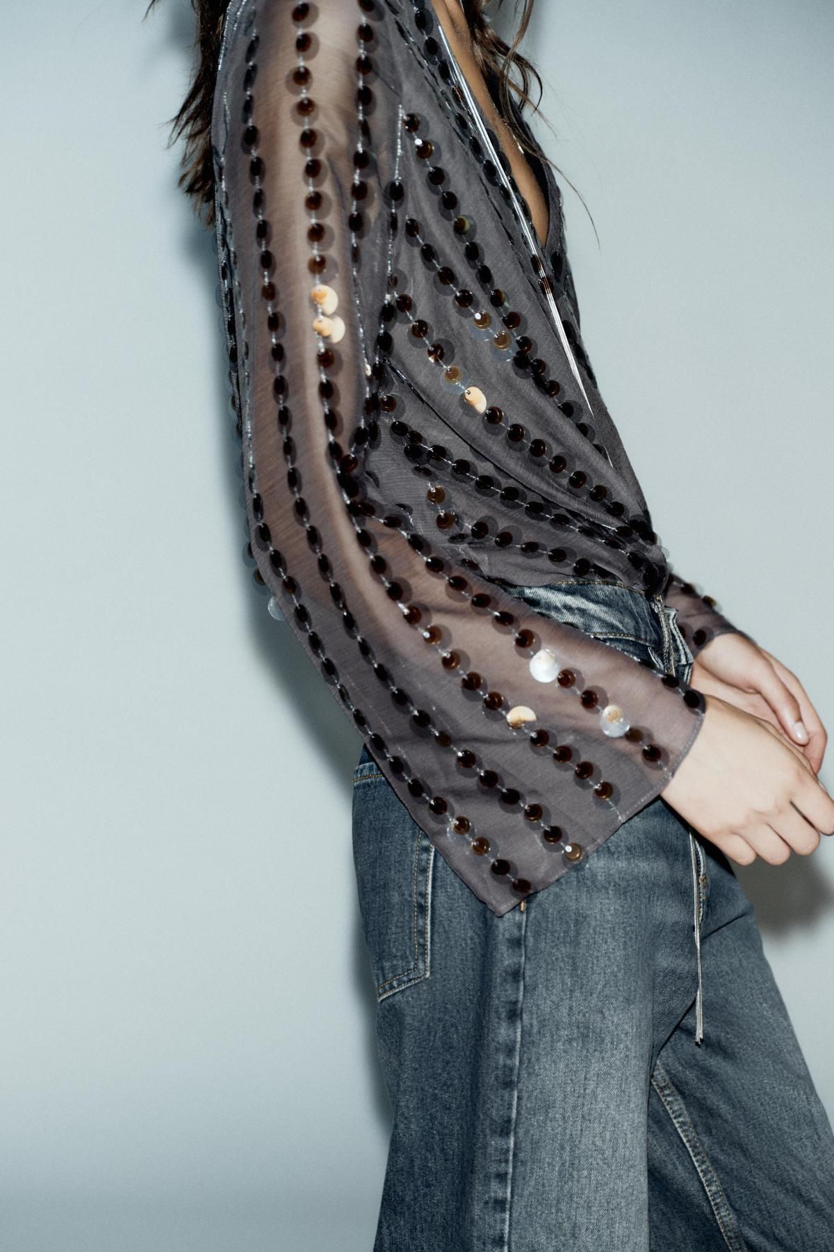 자라 파티 시퀸 브이넥 랩 바디수트 9589/819 CHARCOAL GREY - 상세 이미지 5